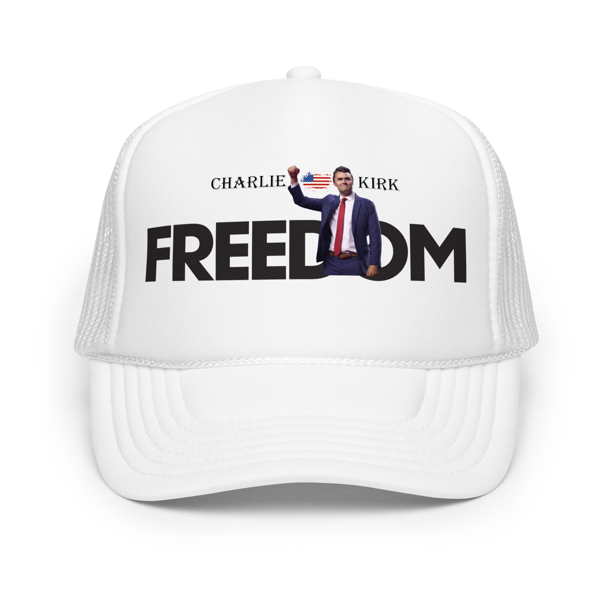 Charlie Kirk FREEDOM Trucker Hat, RIP Memorial American Flag Trucker Cap White Trucker Hat - Tophatter Daily Deals