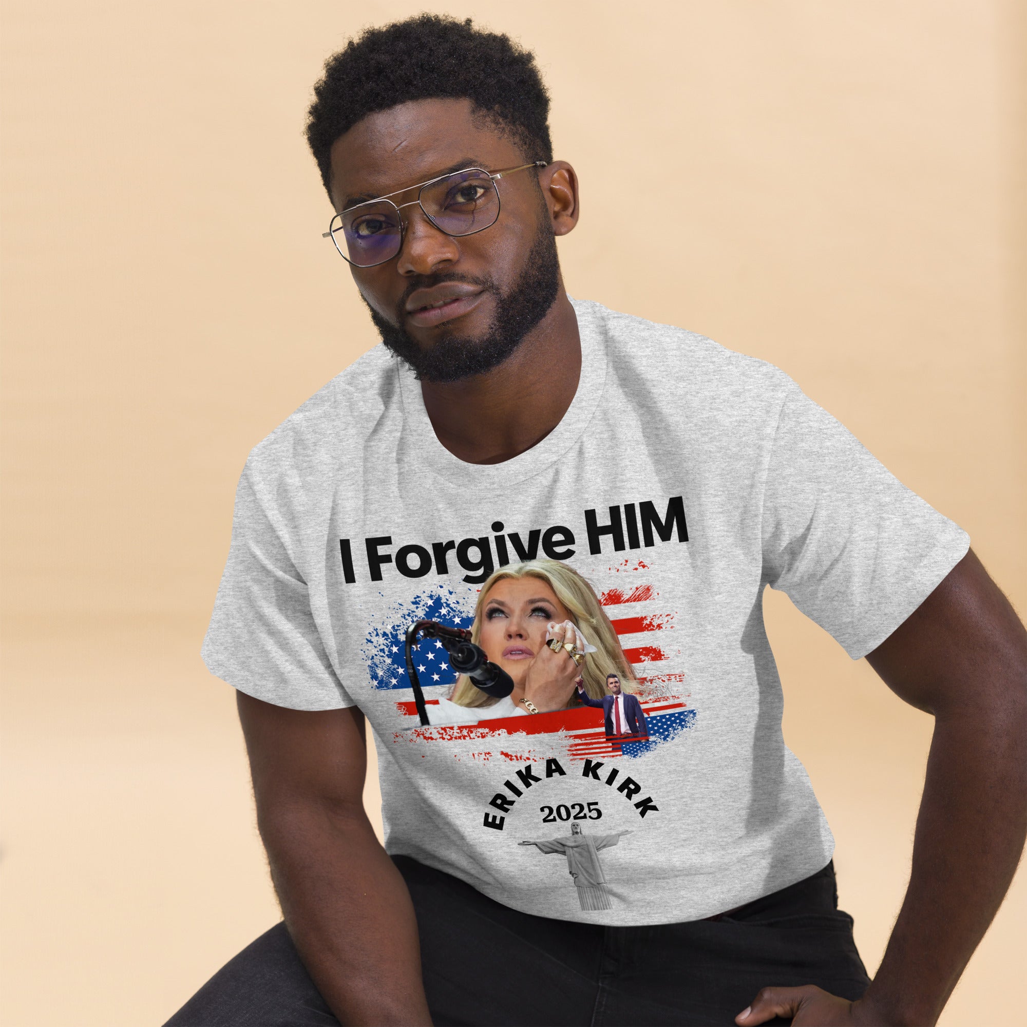 Erika Kirk I Forgive Him Shirt, Charlie Kirk Rip Memorial American Flag Tee With Jesus T-Shirt - Tophatter Daily Deals