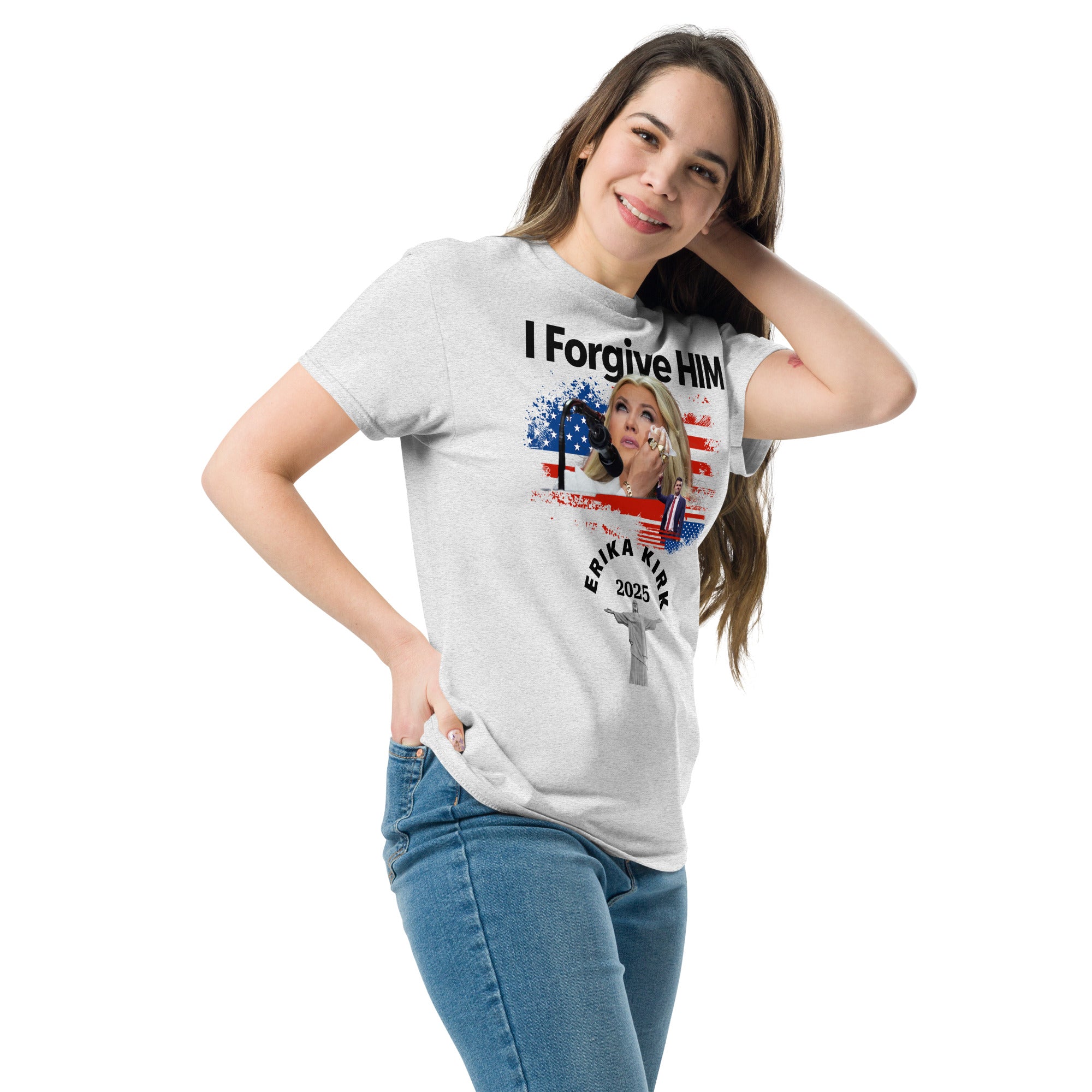 Erika Kirk I Forgive Him Shirt, Charlie Kirk Rip Memorial American Flag Tee With Jesus T-Shirt - Tophatter Daily Deals