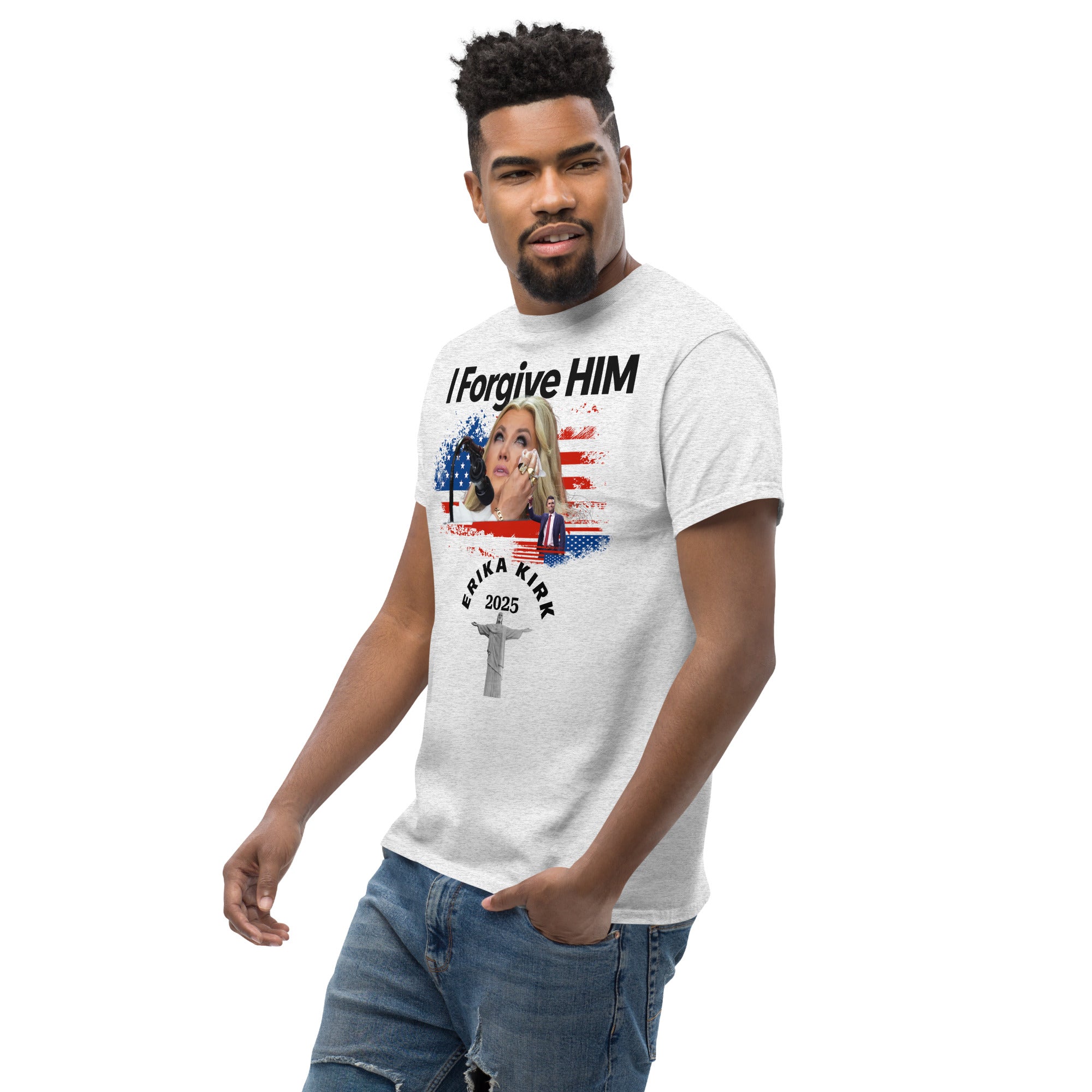Erika Kirk I Forgive Him Shirt, Charlie Kirk Rip Memorial American Flag Tee With Jesus T-Shirt - Tophatter Daily Deals