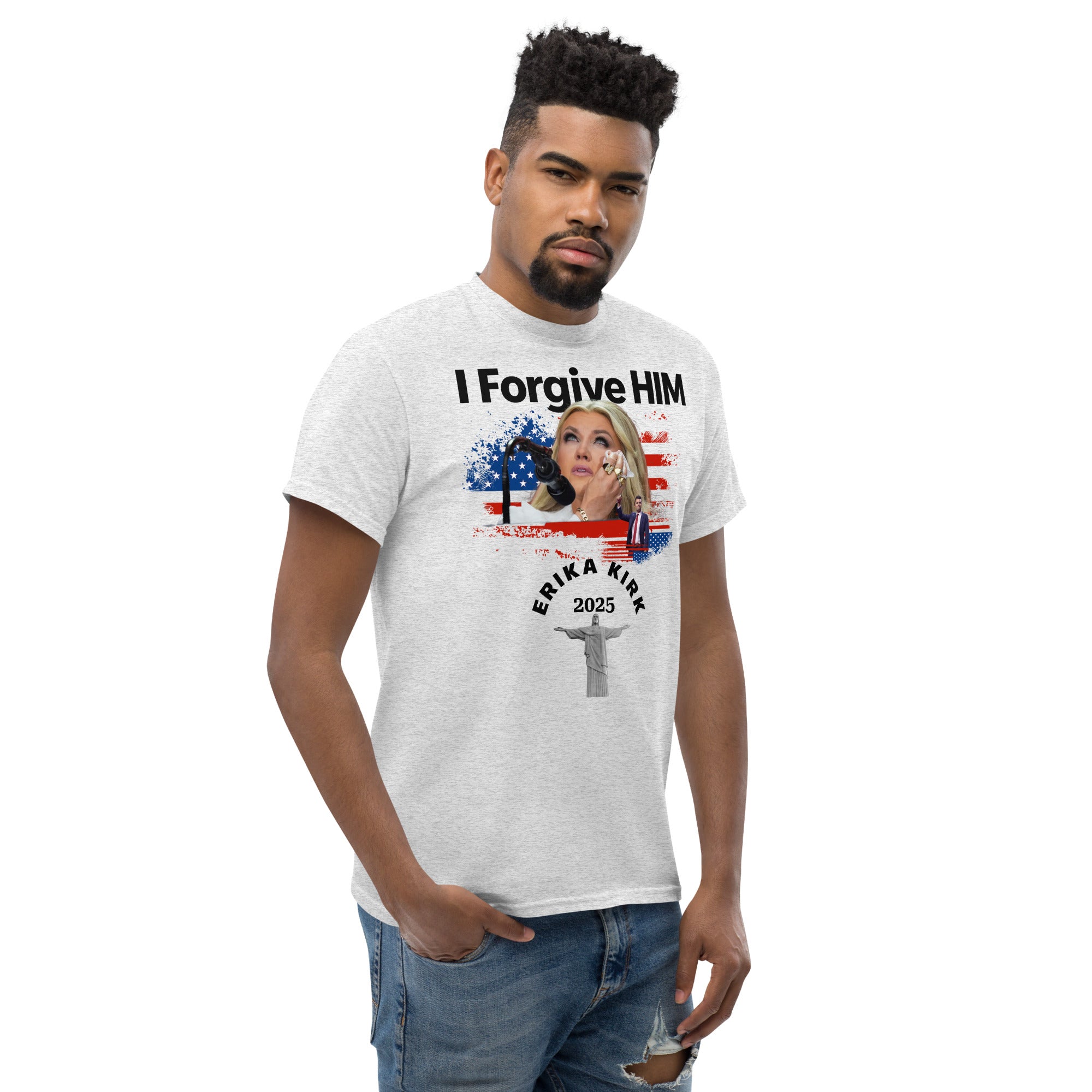 Erika Kirk I Forgive Him Shirt, Charlie Kirk Rip Memorial American Flag Tee With Jesus T-Shirt - Tophatter Daily Deals