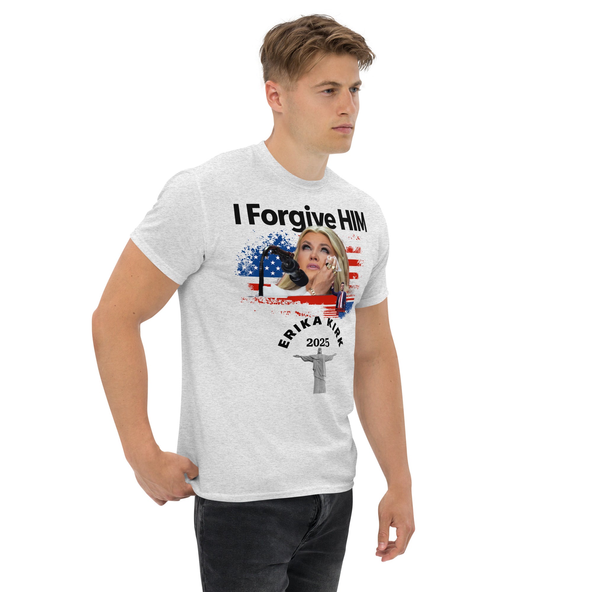 Erika Kirk I Forgive Him Shirt, Charlie Kirk Rip Memorial American Flag Tee With Jesus T-Shirt - Tophatter Daily Deals