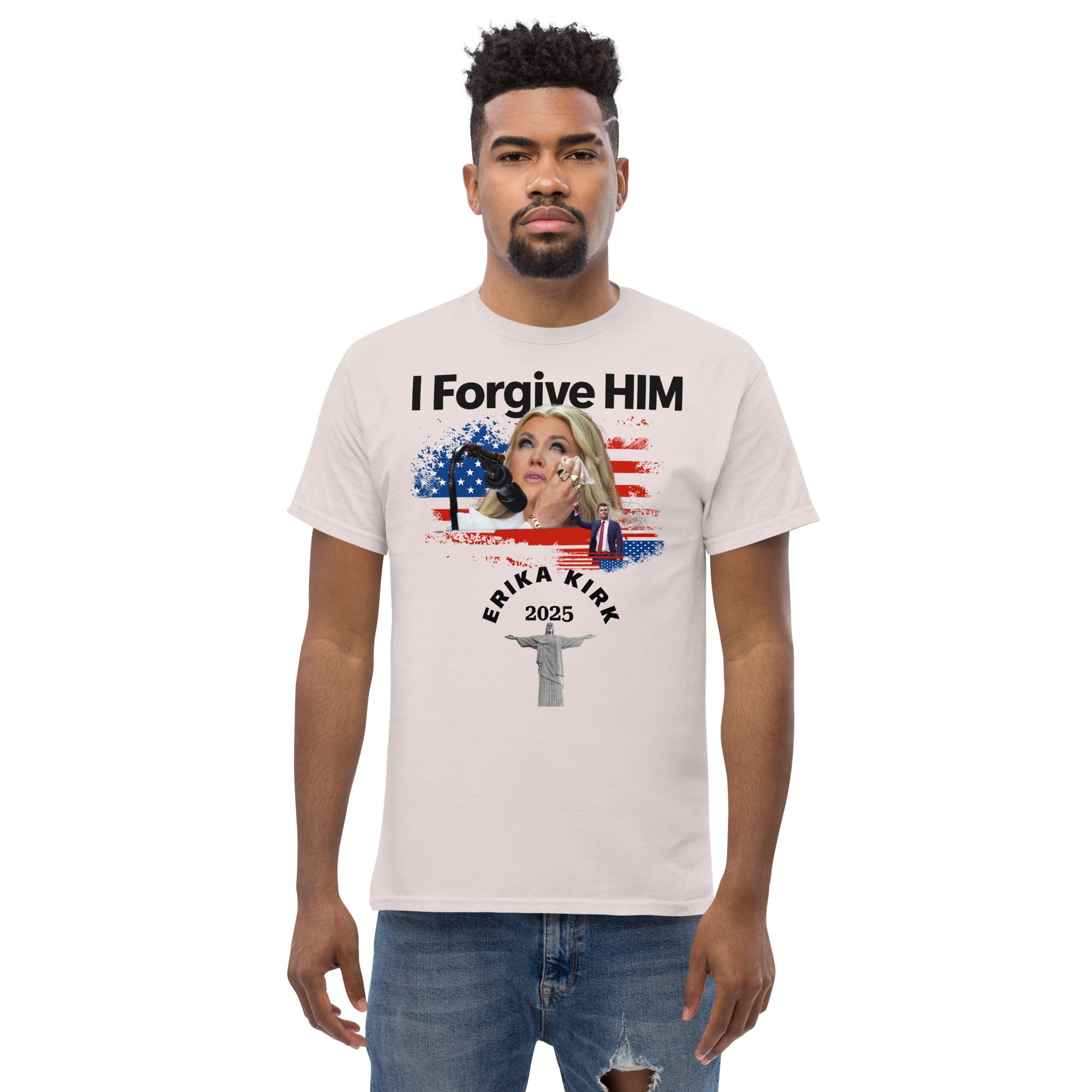 Erika Kirk I Forgive Him Shirt, Charlie Kirk Rip Memorial American Flag Tee With Jesus T-Shirt - Tophatter Daily Deals