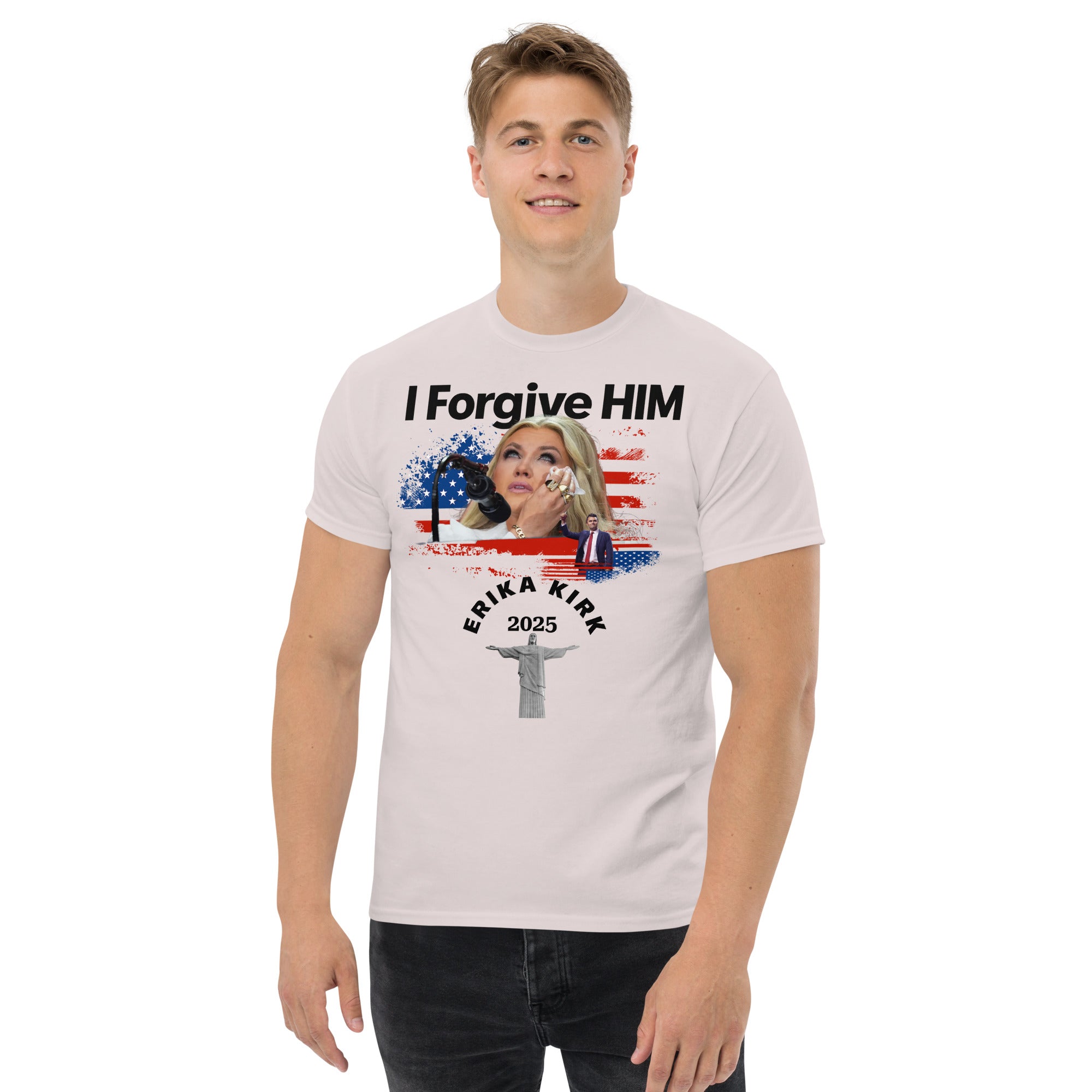 Erika Kirk I Forgive Him Shirt, Charlie Kirk Rip Memorial American Flag Tee With Jesus T-Shirt - Tophatter Daily Deals