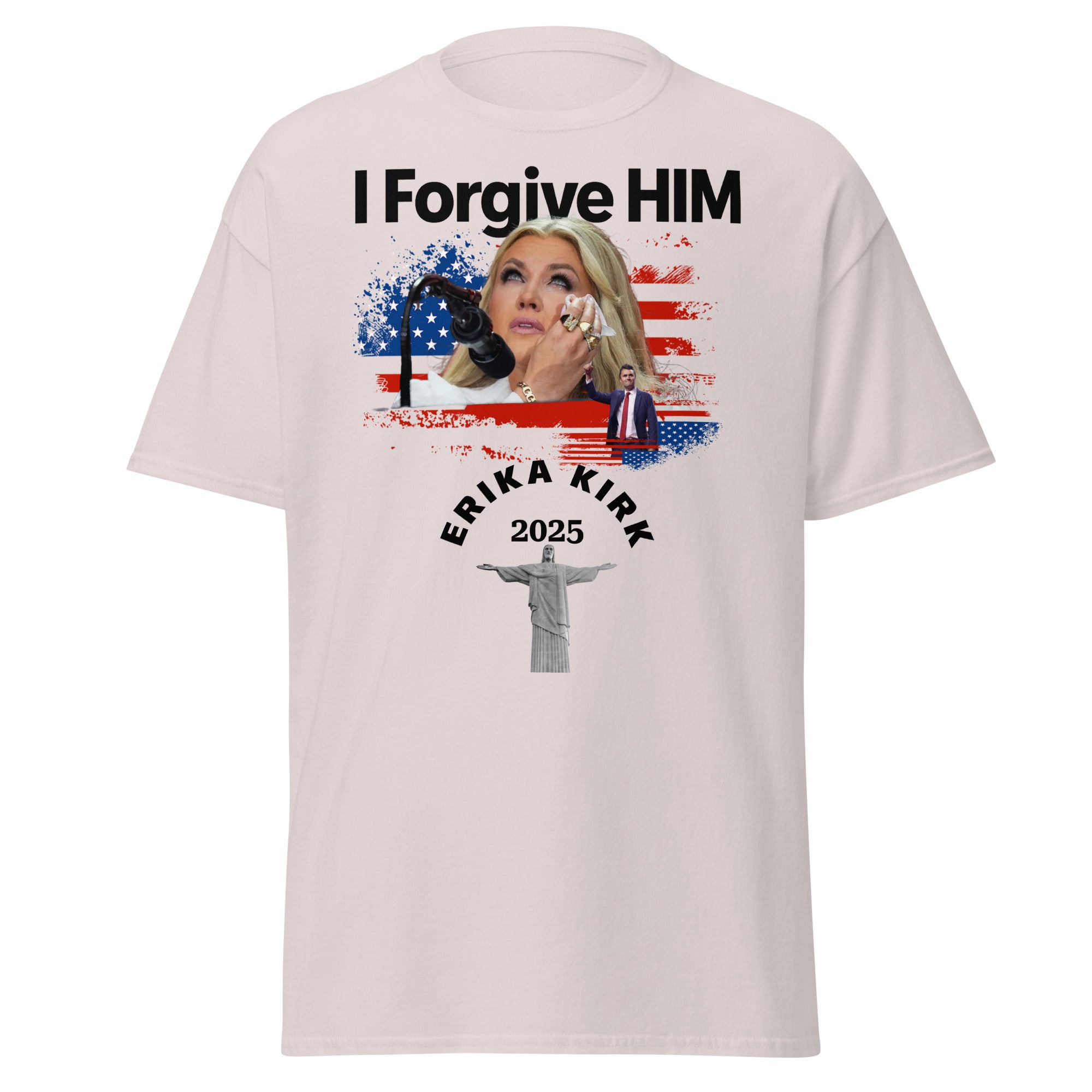 Erika Kirk I Forgive Him Shirt, Charlie Kirk Rip Memorial American Flag Tee With Jesus T-Shirt - Tophatter Daily Deals