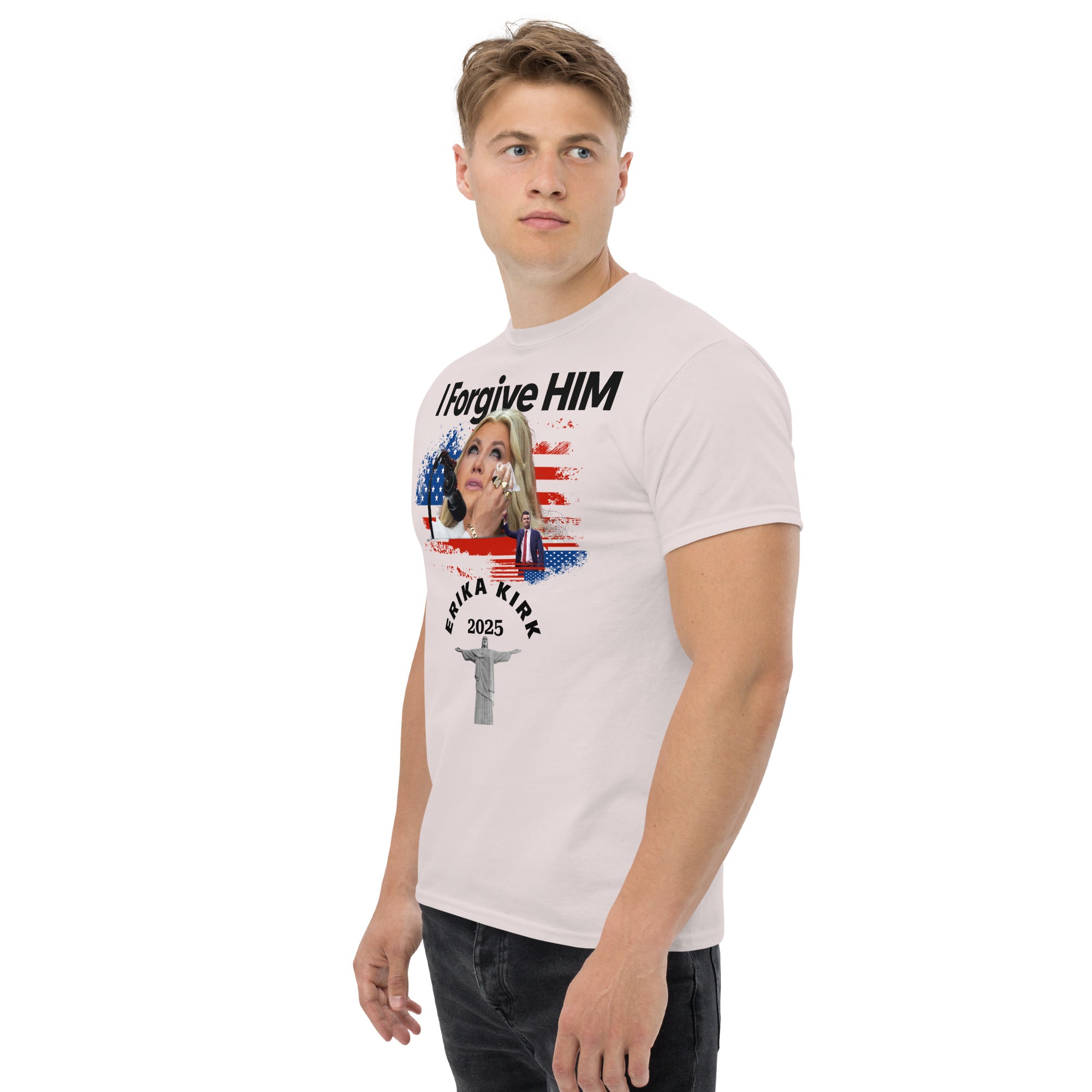 Erika Kirk I Forgive Him Shirt, Charlie Kirk Rip Memorial American Flag Tee With Jesus T-Shirt - Tophatter Daily Deals