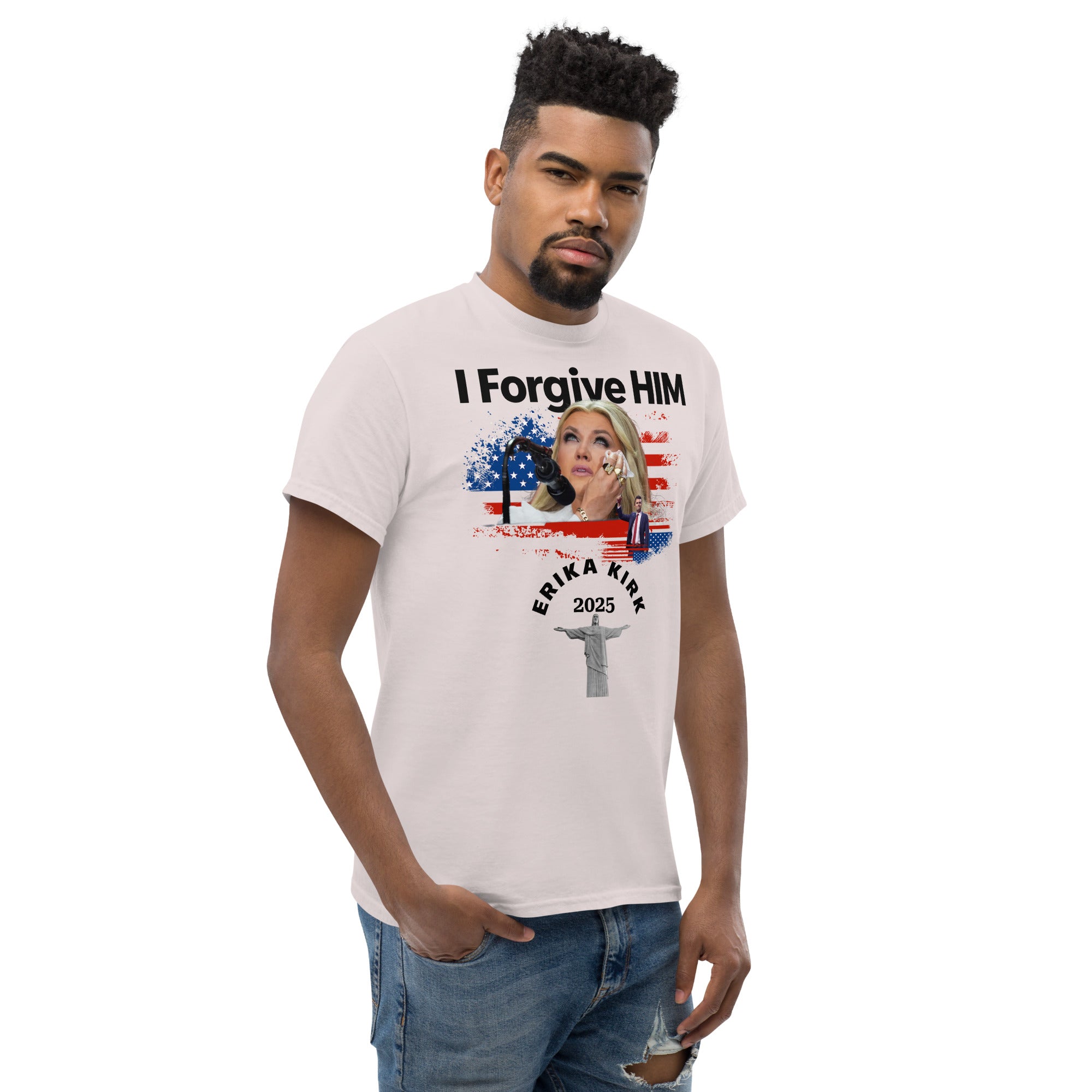 Erika Kirk I Forgive Him Shirt, Charlie Kirk Rip Memorial American Flag Tee With Jesus T-Shirt - Tophatter Daily Deals