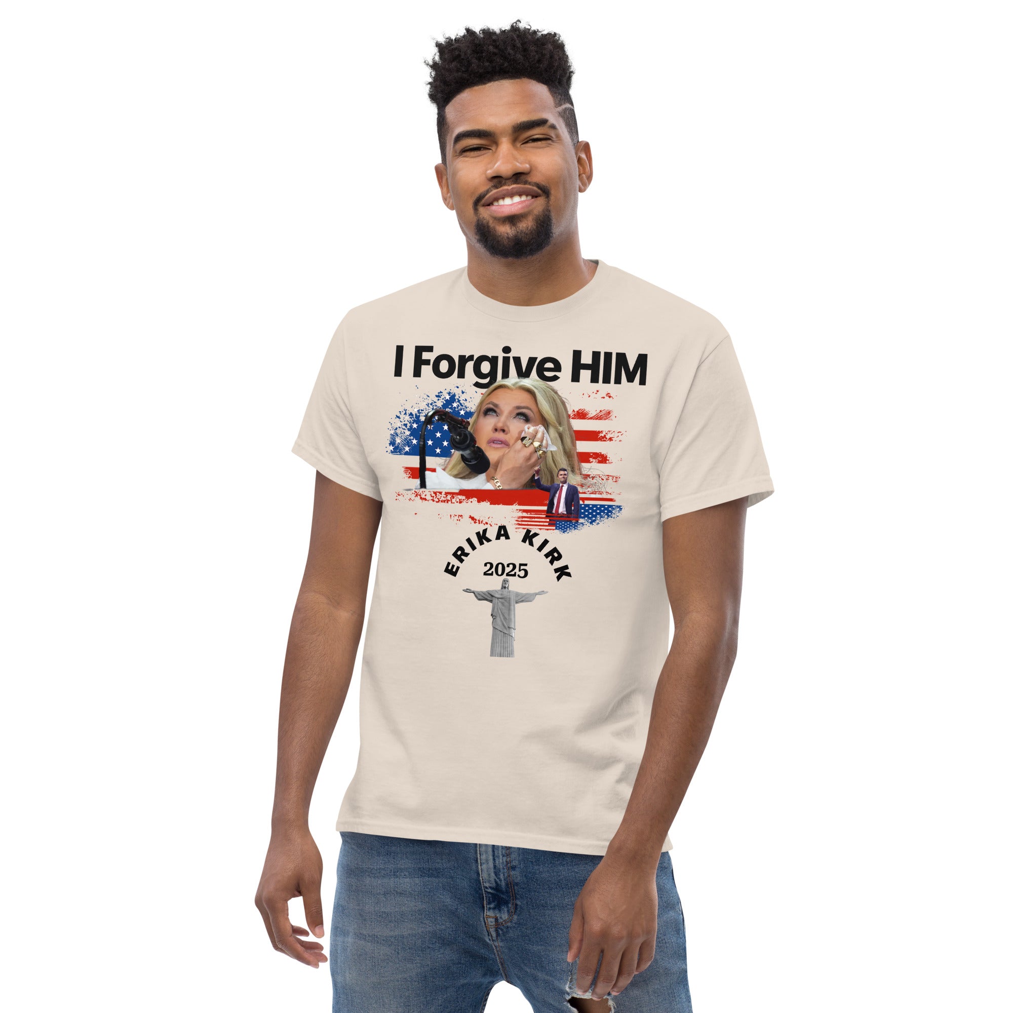 Erika Kirk I Forgive Him Shirt, Charlie Kirk Rip Memorial American Flag Tee With Jesus T-Shirt - Tophatter Daily Deals