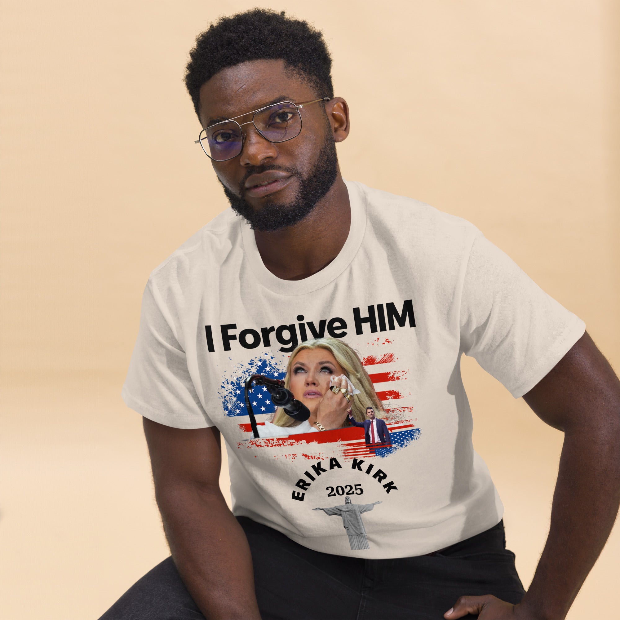 Erika Kirk I Forgive Him Shirt, Charlie Kirk Rip Memorial American Flag Tee With Jesus T-Shirt - Tophatter Daily Deals