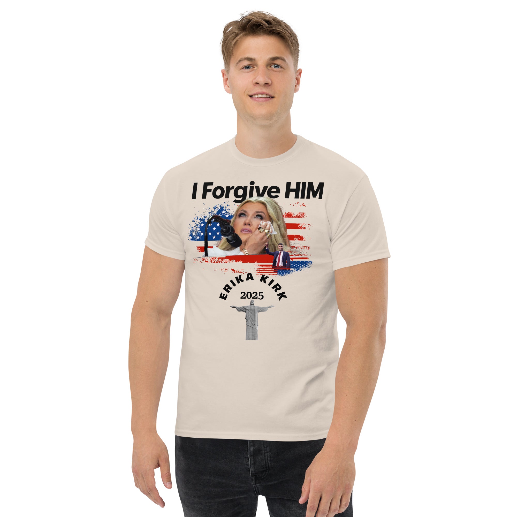 Erika Kirk I Forgive Him Shirt, Charlie Kirk Rip Memorial American Flag Tee With Jesus T-Shirt - Tophatter Daily Deals