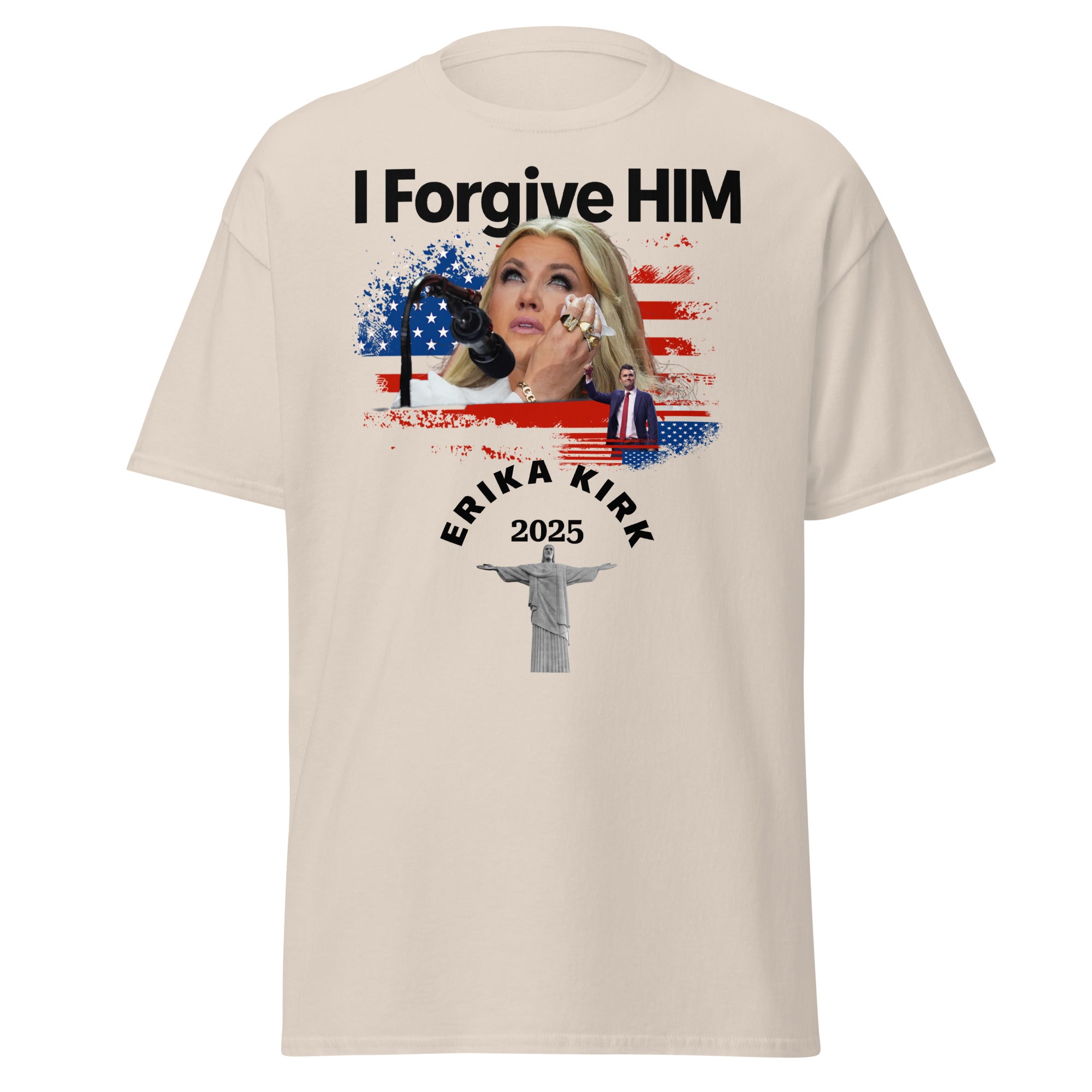 Erika Kirk I Forgive Him Shirt, Charlie Kirk Rip Memorial American Flag Tee With Jesus T-Shirt - Tophatter Daily Deals