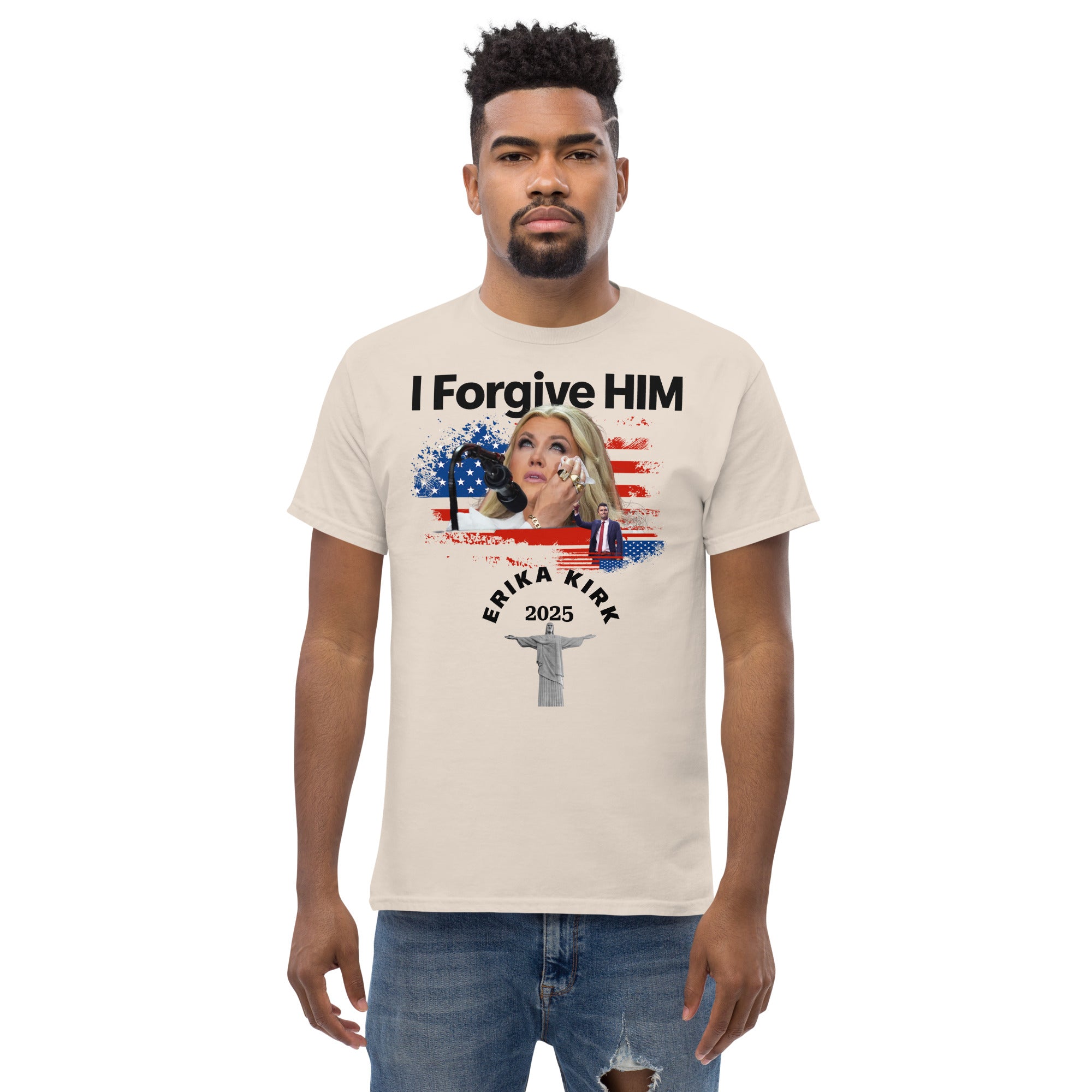 Erika Kirk I Forgive Him Shirt, Charlie Kirk Rip Memorial American Flag Tee With Jesus T-Shirt - Tophatter Daily Deals
