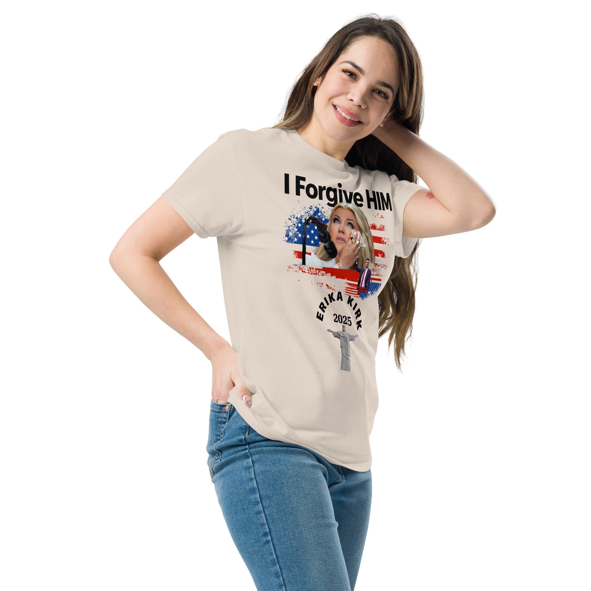 Erika Kirk I Forgive Him Shirt, Charlie Kirk Rip Memorial American Flag Tee With Jesus T-Shirt - Tophatter Daily Deals