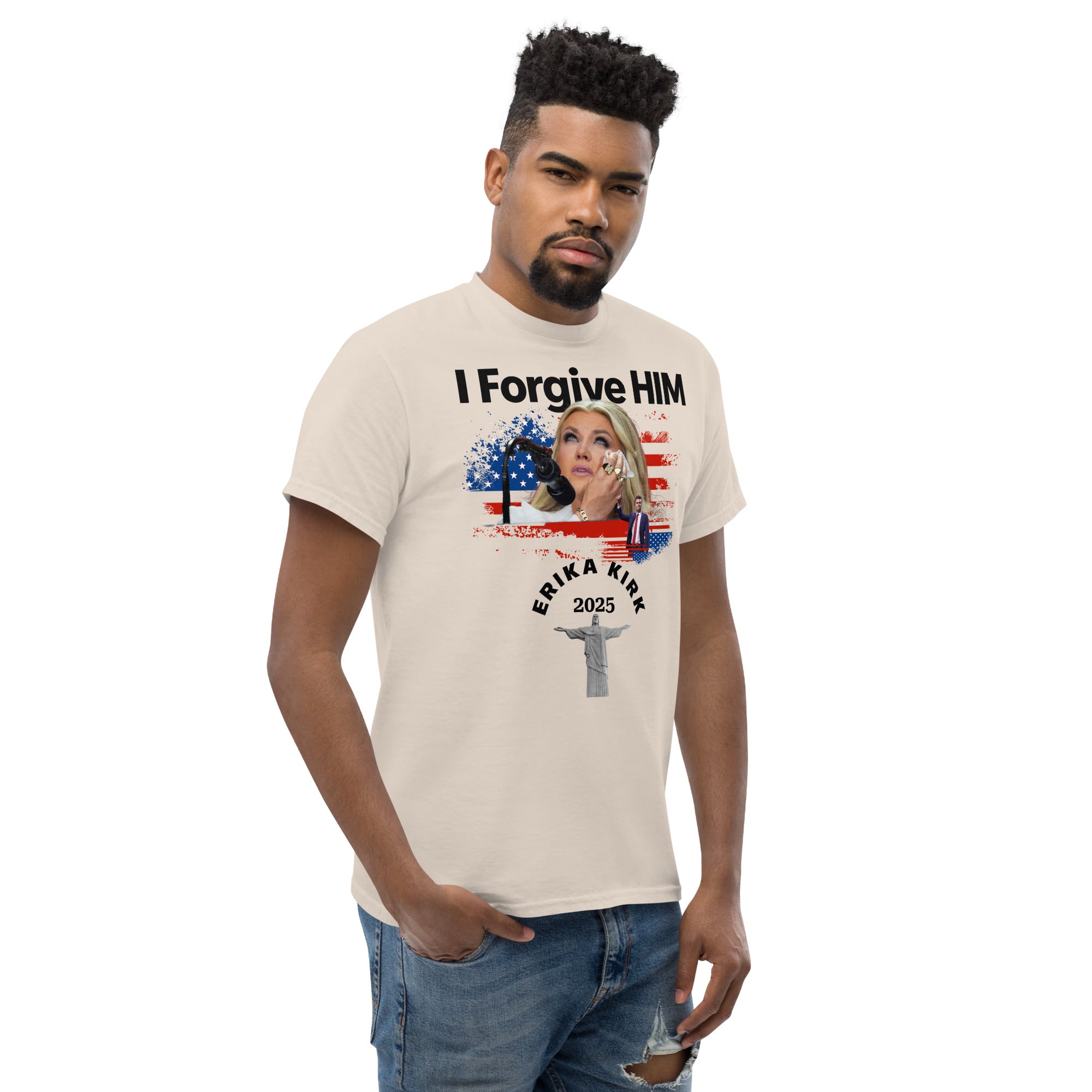 Erika Kirk I Forgive Him Shirt, Charlie Kirk Rip Memorial American Flag Tee With Jesus T-Shirt - Tophatter Daily Deals