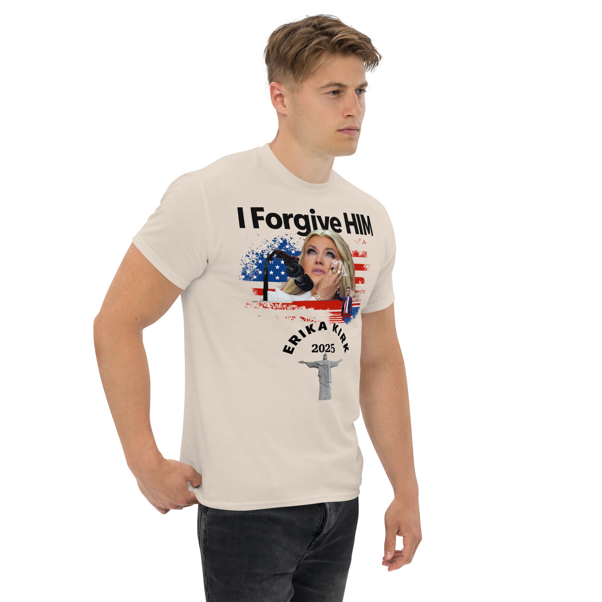 Erika Kirk I Forgive Him Shirt, Charlie Kirk Rip Memorial American Flag Tee With Jesus T-Shirt - Tophatter Daily Deals