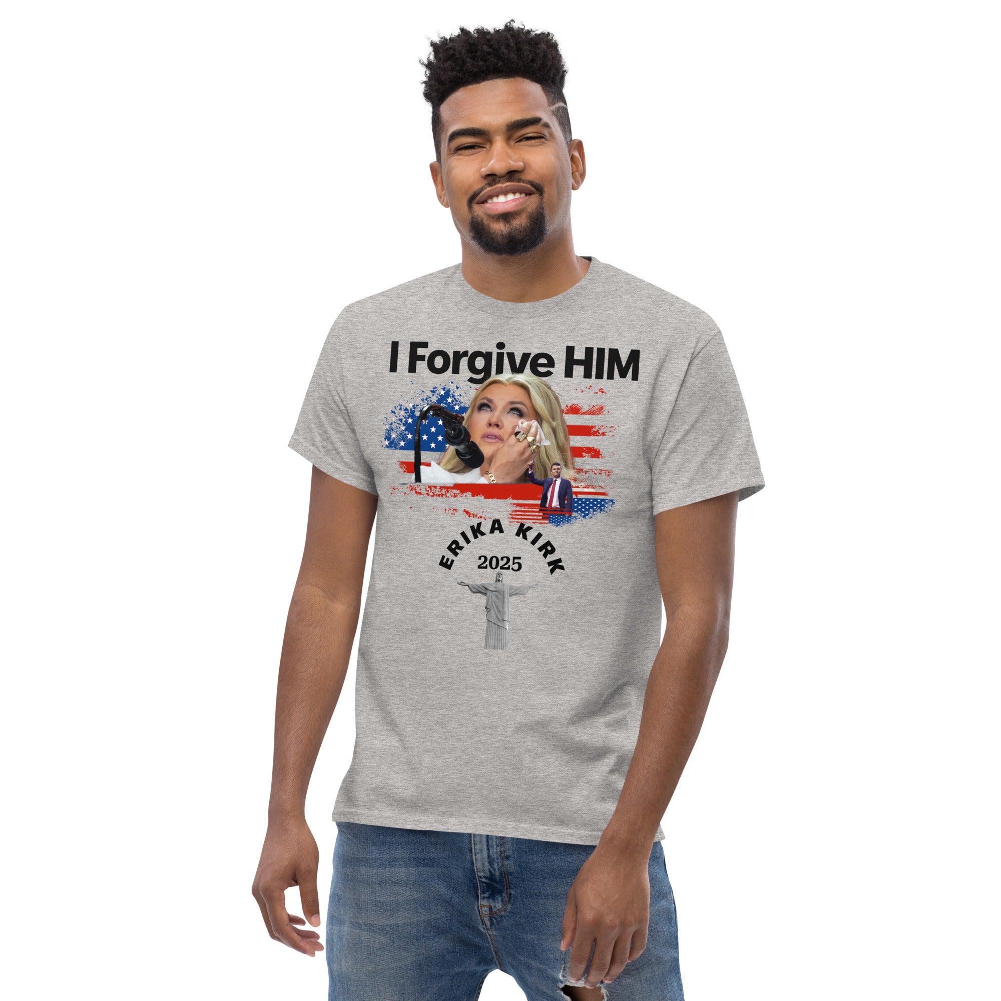 Erika Kirk I Forgive Him Shirt, Charlie Kirk Rip Memorial American Flag Tee With Jesus T-Shirt - Tophatter Daily Deals