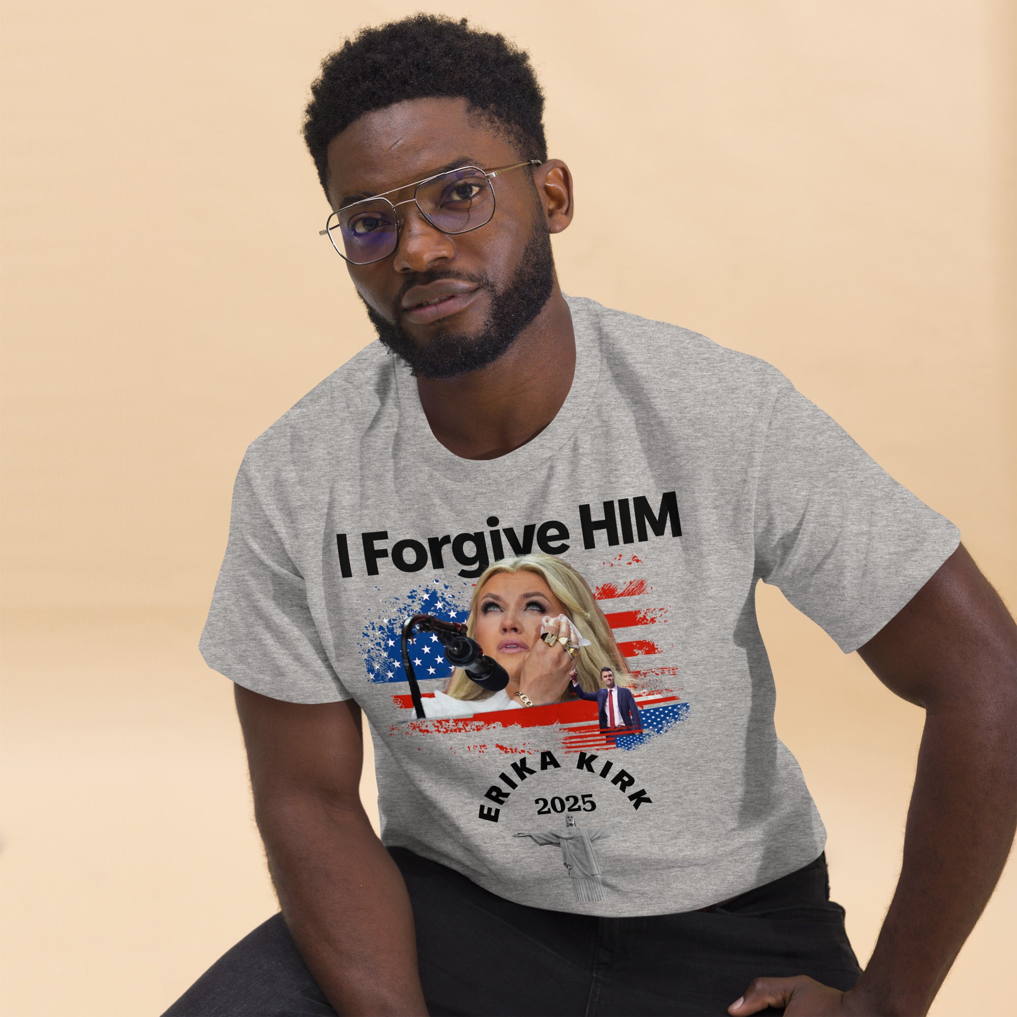 Erika Kirk I Forgive Him Shirt, Charlie Kirk Rip Memorial American Flag Tee With Jesus T-Shirt - Tophatter Daily Deals