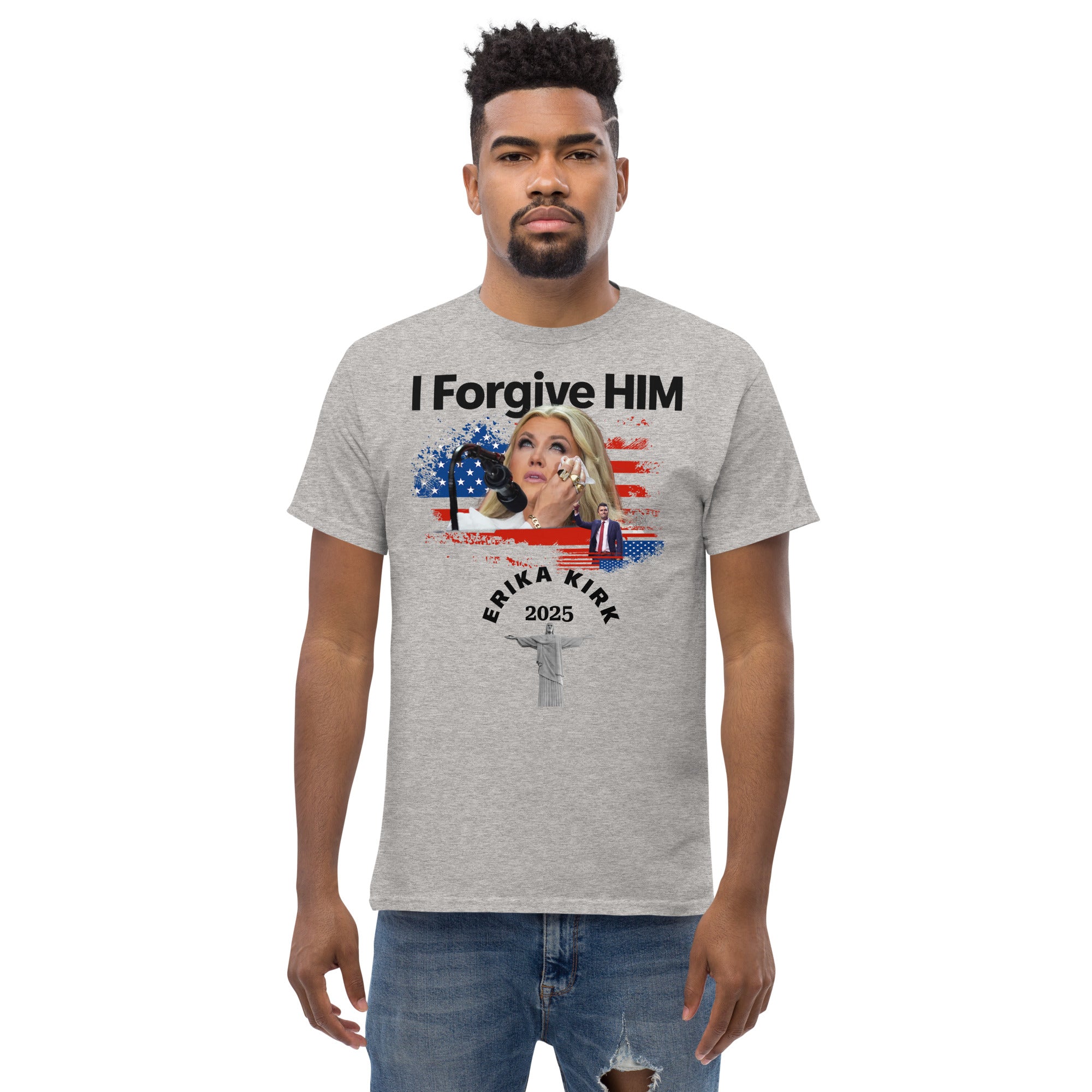 Erika Kirk I Forgive Him Shirt, Charlie Kirk Rip Memorial American Flag Tee With Jesus T-Shirt - Tophatter Daily Deals