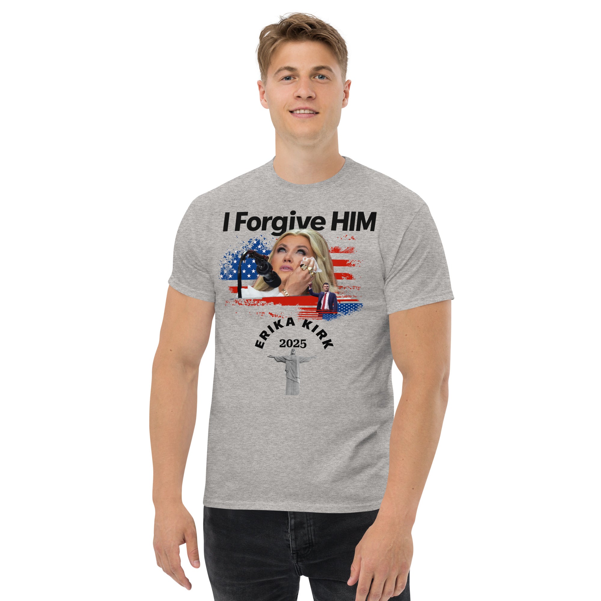 Erika Kirk I Forgive Him Shirt, Charlie Kirk Rip Memorial American Flag Tee With Jesus T-Shirt - Tophatter Daily Deals
