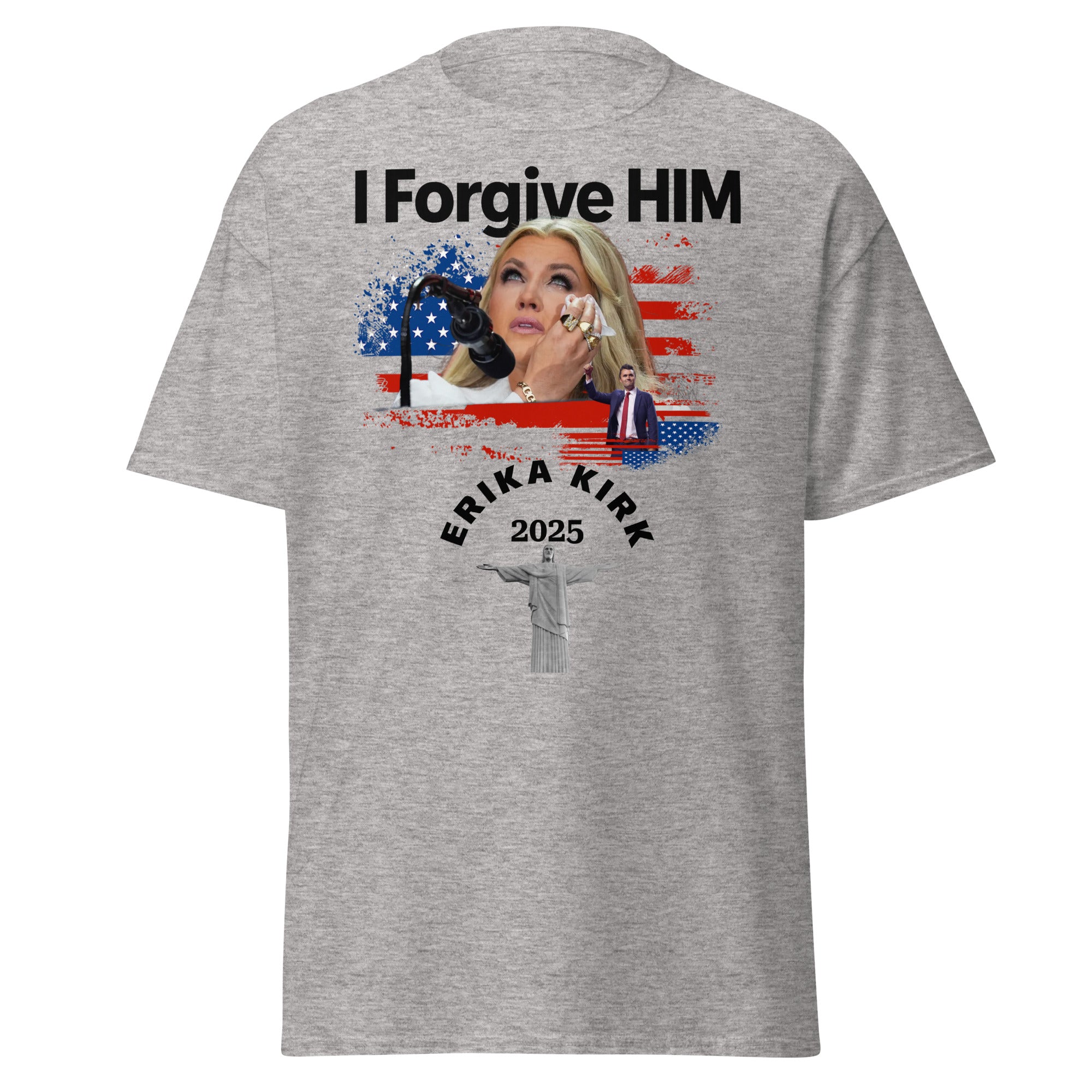 Erika Kirk I Forgive Him Shirt, Charlie Kirk Rip Memorial American Flag Tee With Jesus T-Shirt - Tophatter Daily Deals
