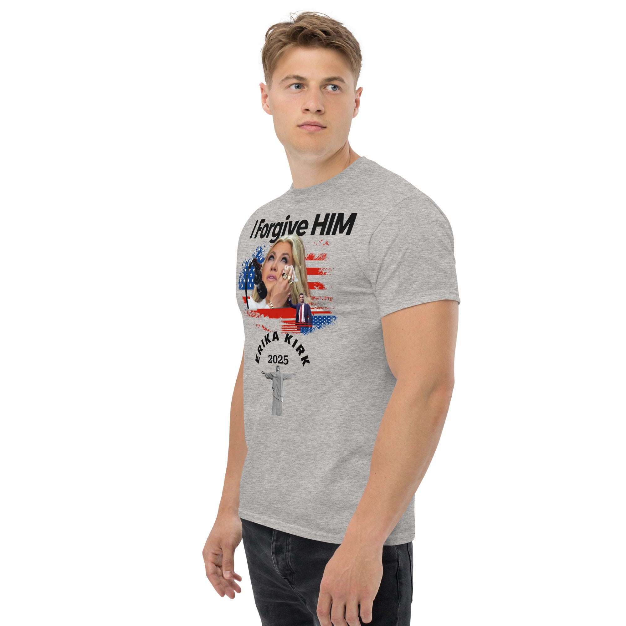 Erika Kirk I Forgive Him Shirt, Charlie Kirk Rip Memorial American Flag Tee With Jesus T-Shirt - Tophatter Daily Deals