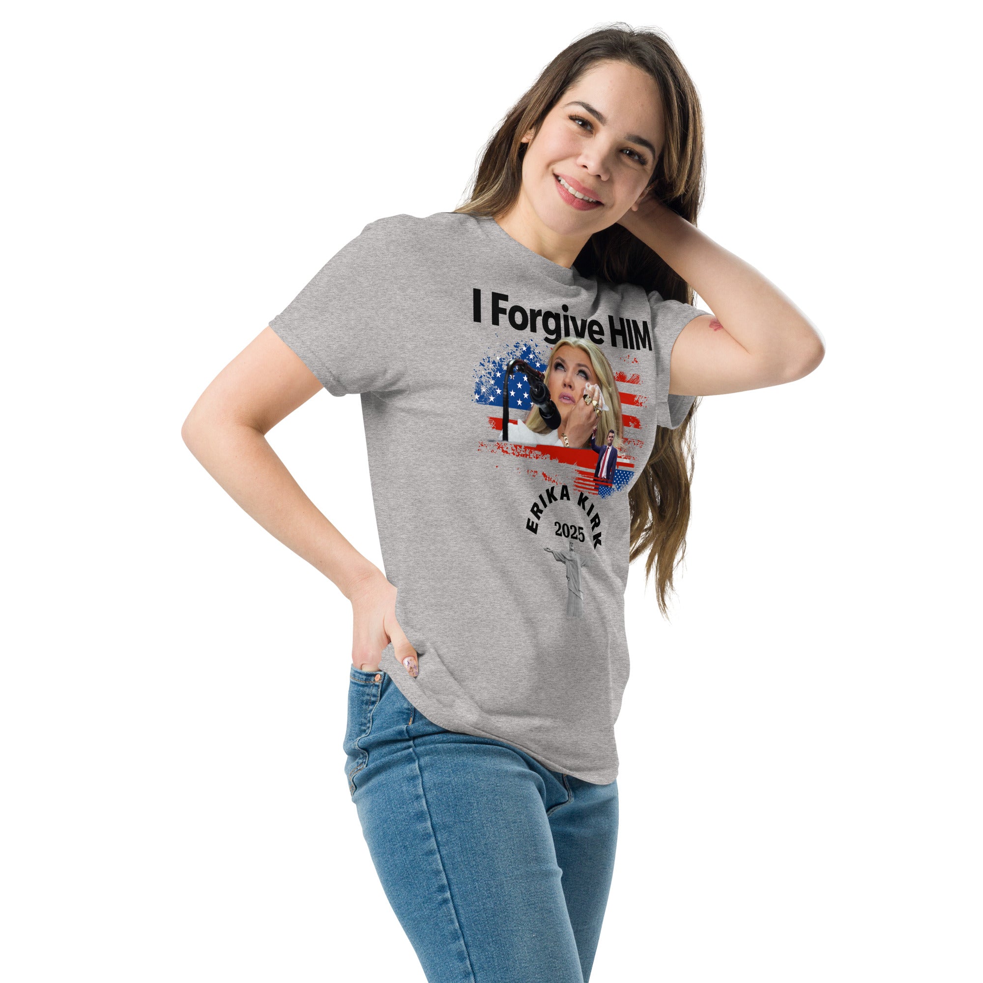 Erika Kirk I Forgive Him Shirt, Charlie Kirk Rip Memorial American Flag Tee With Jesus T-Shirt - Tophatter Daily Deals