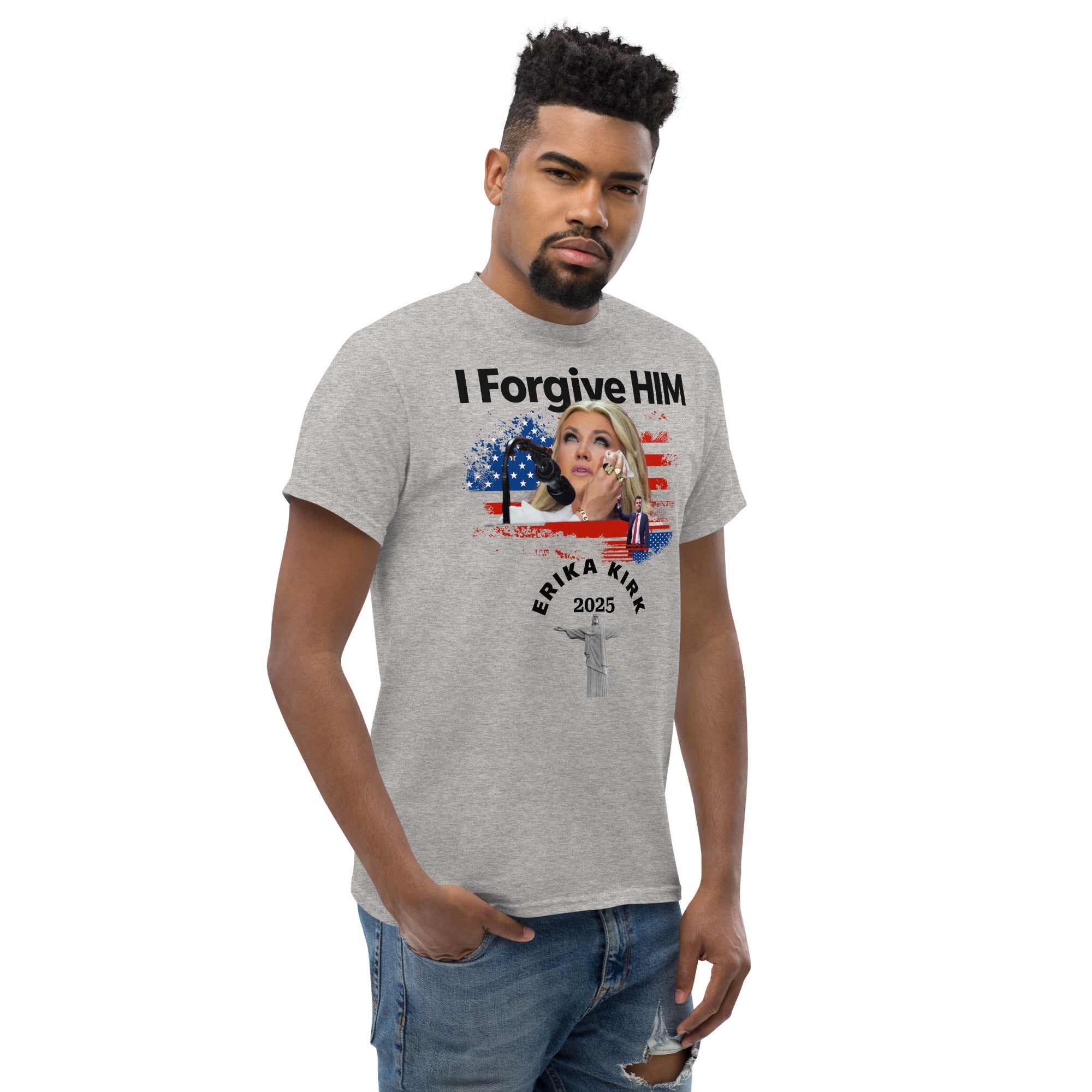 Erika Kirk I Forgive Him Shirt, Charlie Kirk Rip Memorial American Flag Tee With Jesus T-Shirt - Tophatter Daily Deals
