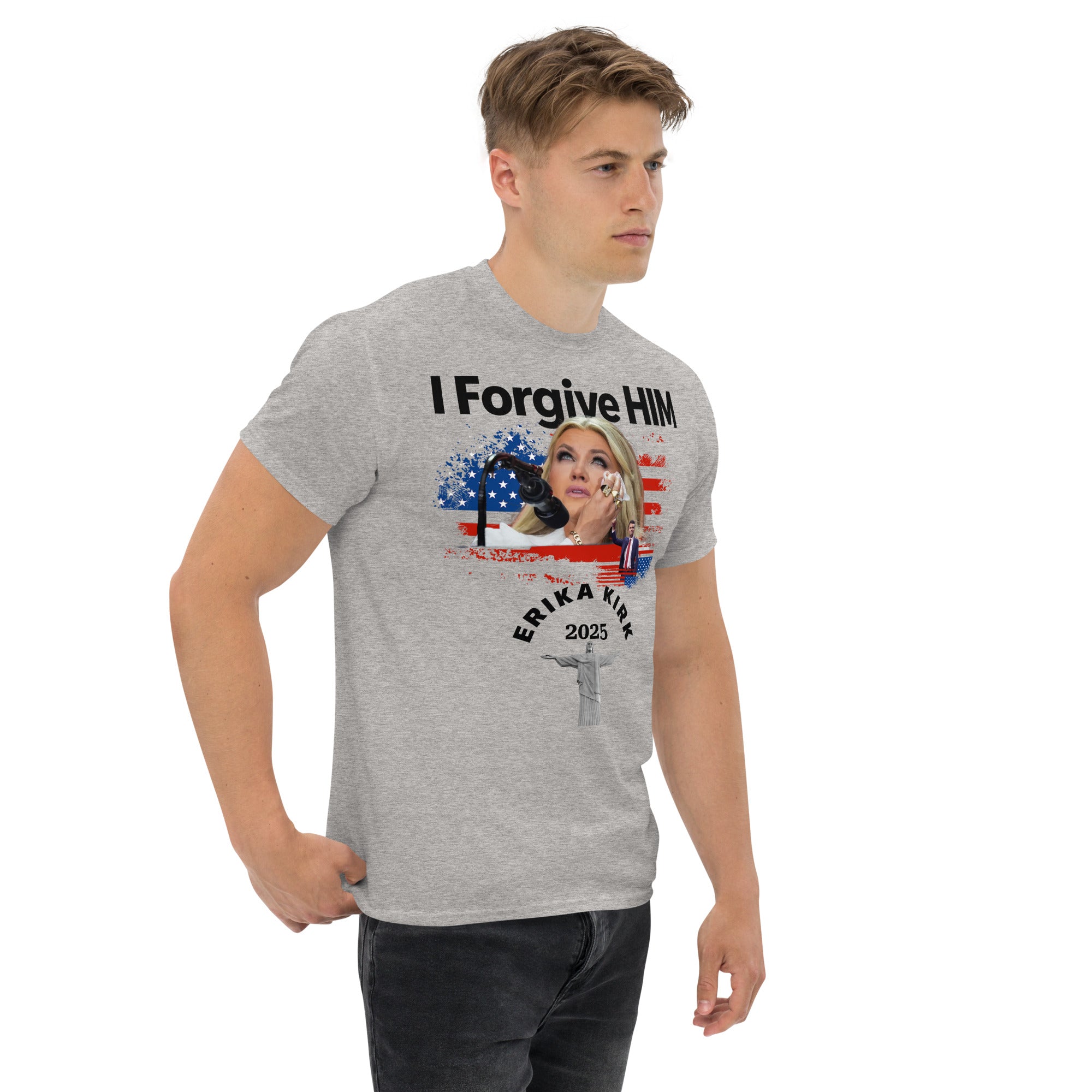 Erika Kirk I Forgive Him Shirt, Charlie Kirk Rip Memorial American Flag Tee With Jesus T-Shirt - Tophatter Daily Deals