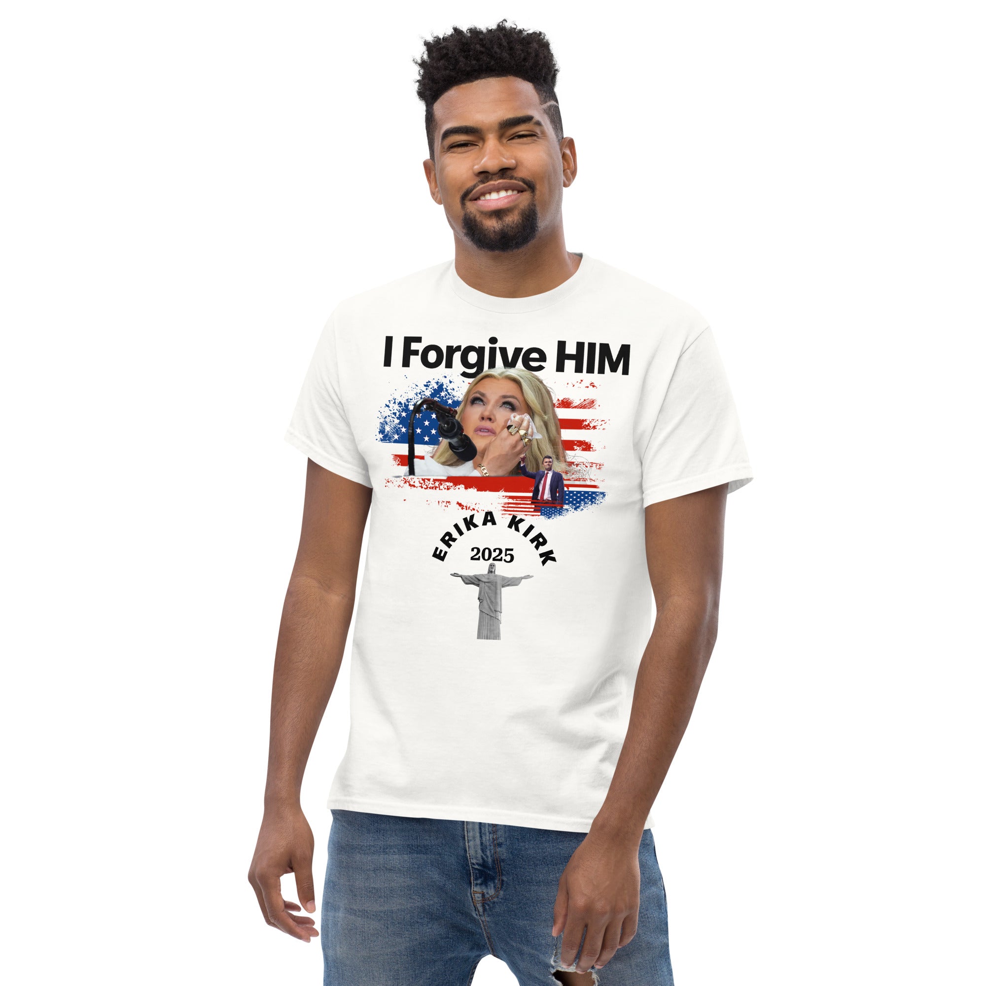 Erika Kirk I Forgive Him Shirt, Charlie Kirk Rip Memorial American Flag Tee With Jesus T-Shirt - Tophatter Daily Deals