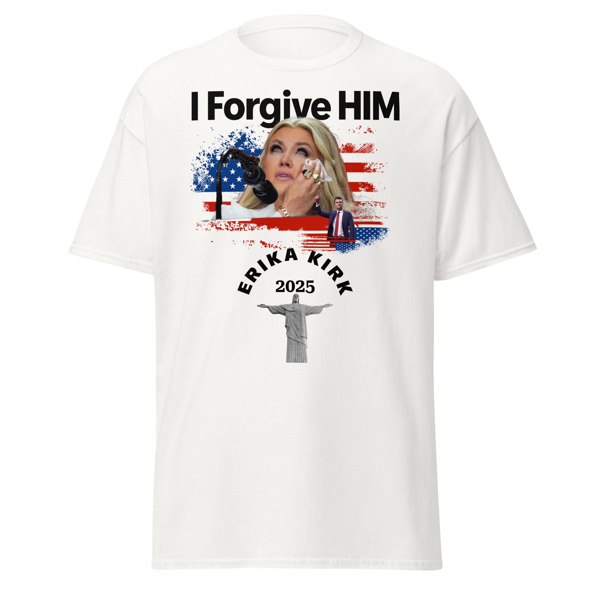 Erika Kirk I Forgive Him Shirt, Charlie Kirk Rip Memorial American Flag Tee With Jesus T-Shirt - Tophatter Daily Deals