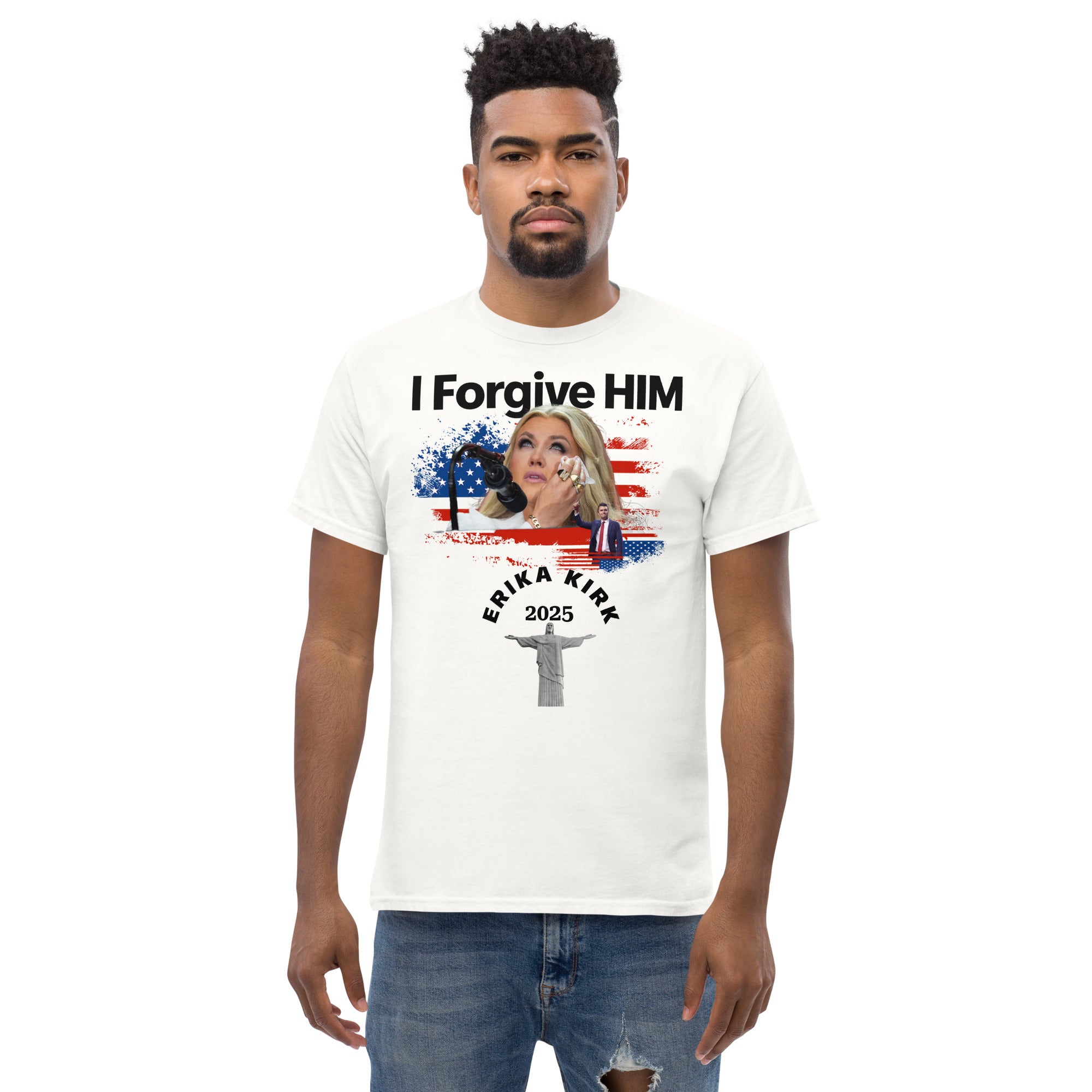 Erika Kirk I Forgive Him Shirt, Charlie Kirk Rip Memorial American Flag Tee With Jesus T-Shirt - Tophatter Daily Deals