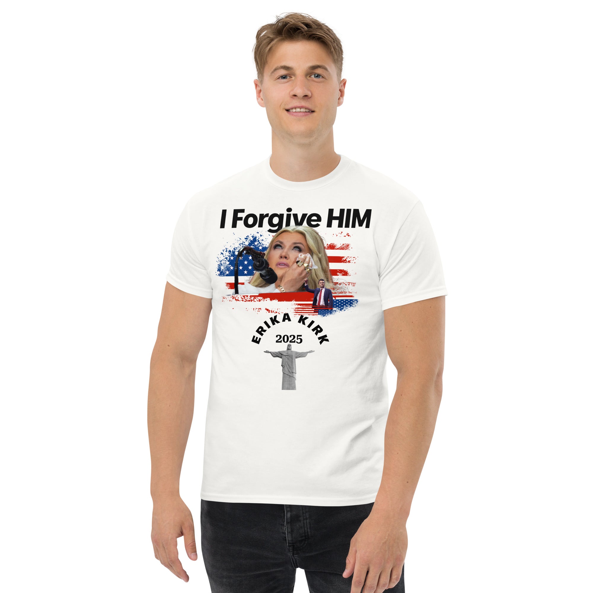 Erika Kirk I Forgive Him Shirt, Charlie Kirk Rip Memorial American Flag Tee With Jesus T-Shirt - Tophatter Daily Deals