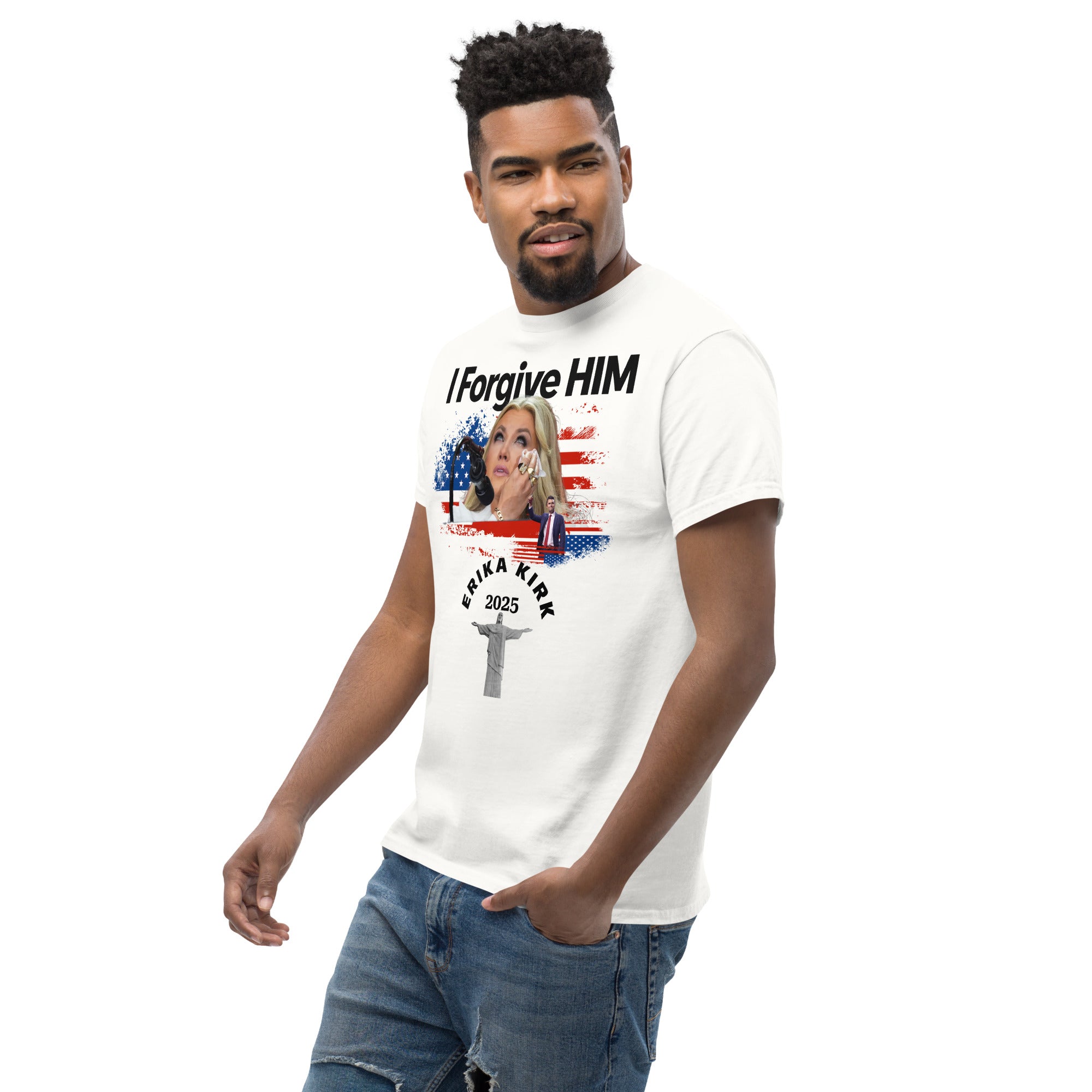 Erika Kirk I Forgive Him Shirt, Charlie Kirk Rip Memorial American Flag Tee With Jesus T-Shirt - Tophatter Daily Deals