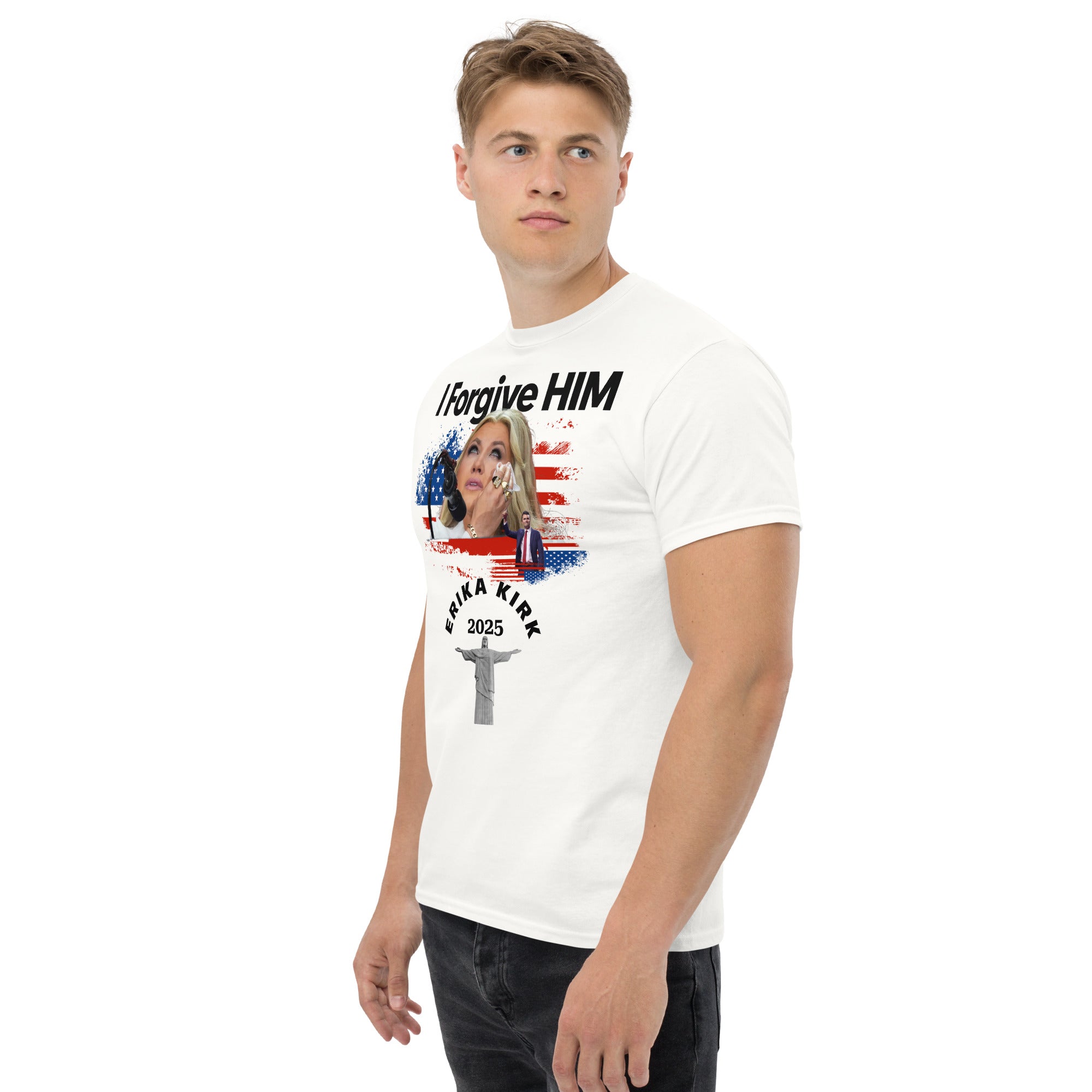 Erika Kirk I Forgive Him Shirt, Charlie Kirk Rip Memorial American Flag Tee With Jesus T-Shirt - Tophatter Daily Deals