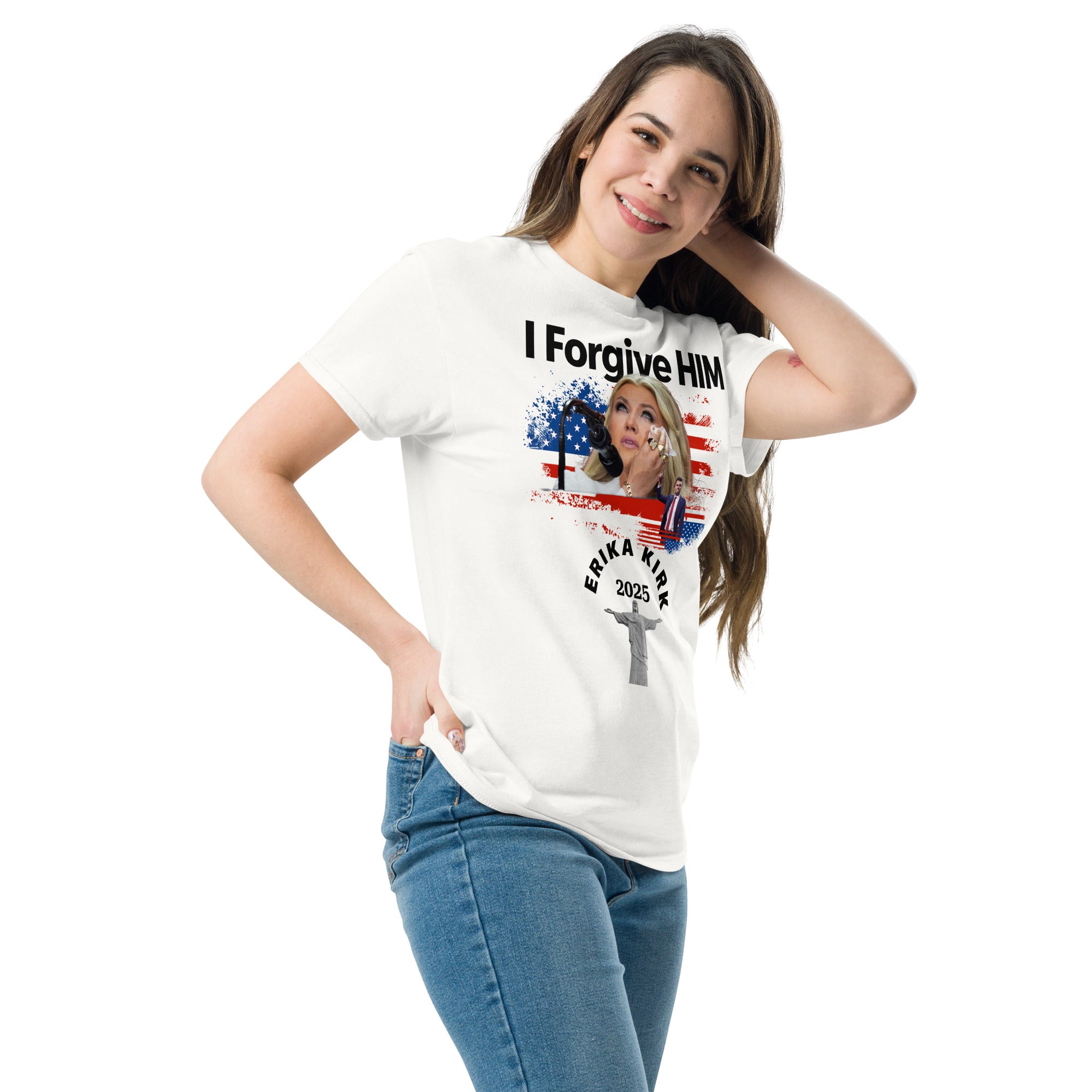 Erika Kirk I Forgive Him Shirt, Charlie Kirk Rip Memorial American Flag Tee With Jesus T-Shirt - Tophatter Daily Deals