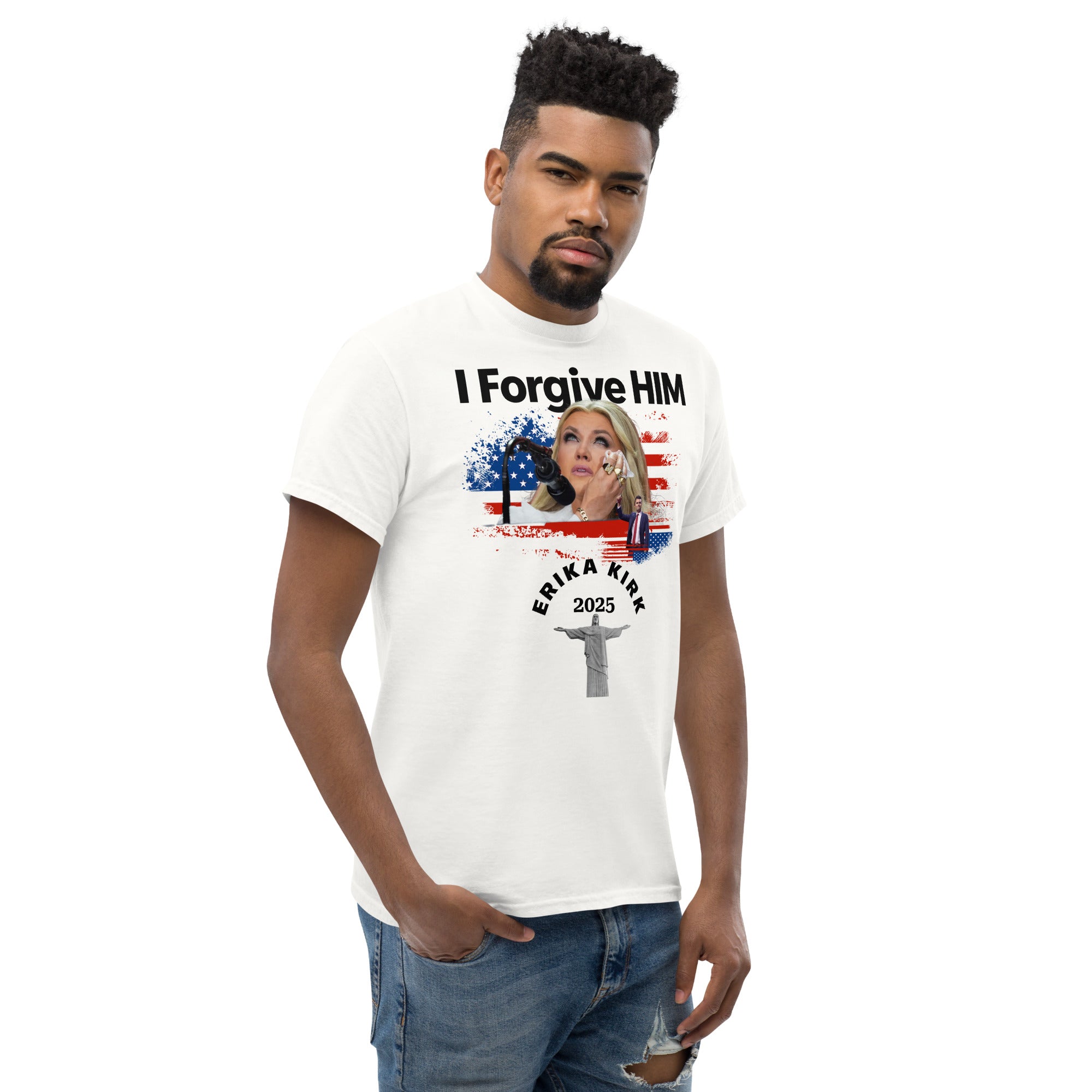 Erika Kirk I Forgive Him Shirt, Charlie Kirk Rip Memorial American Flag Tee With Jesus T-Shirt - Tophatter Daily Deals