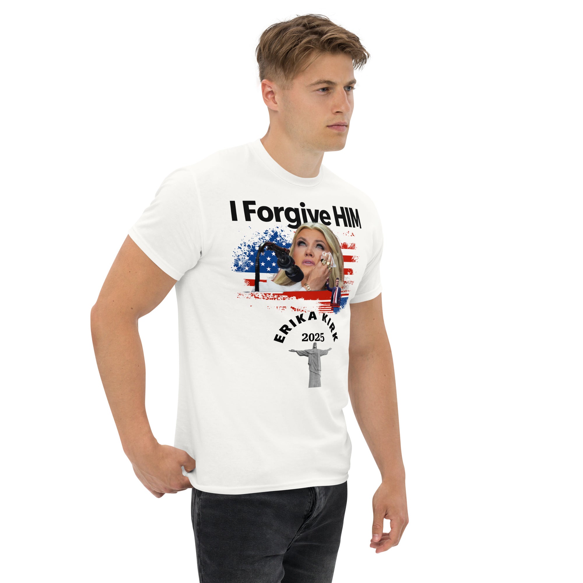 Erika Kirk I Forgive Him Shirt, Charlie Kirk Rip Memorial American Flag Tee With Jesus T-Shirt - Tophatter Daily Deals