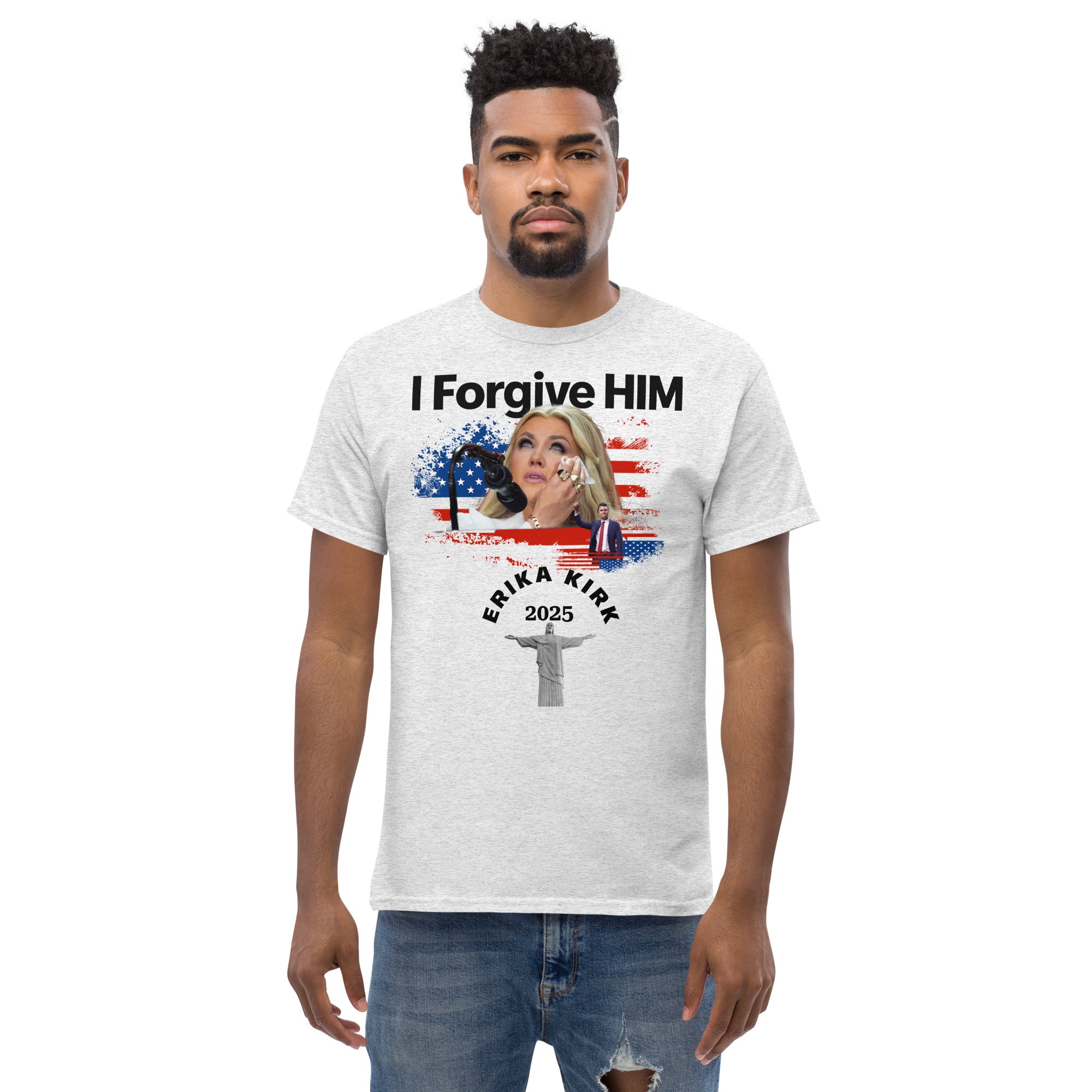 Erika Kirk I Forgive Him Shirt, Charlie Kirk Rip Memorial American Flag Tee With Jesus T-Shirt - Tophatter Daily Deals