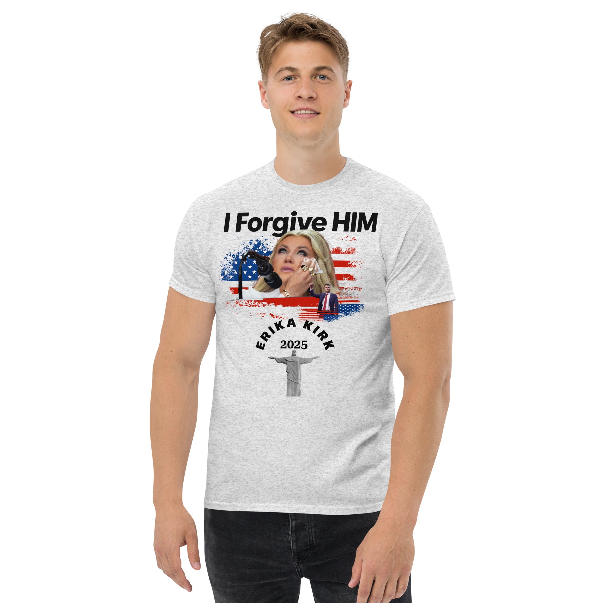 Erika Kirk I Forgive Him Shirt, Charlie Kirk Rip Memorial American Flag Tee With Jesus T-Shirt - Tophatter Daily Deals