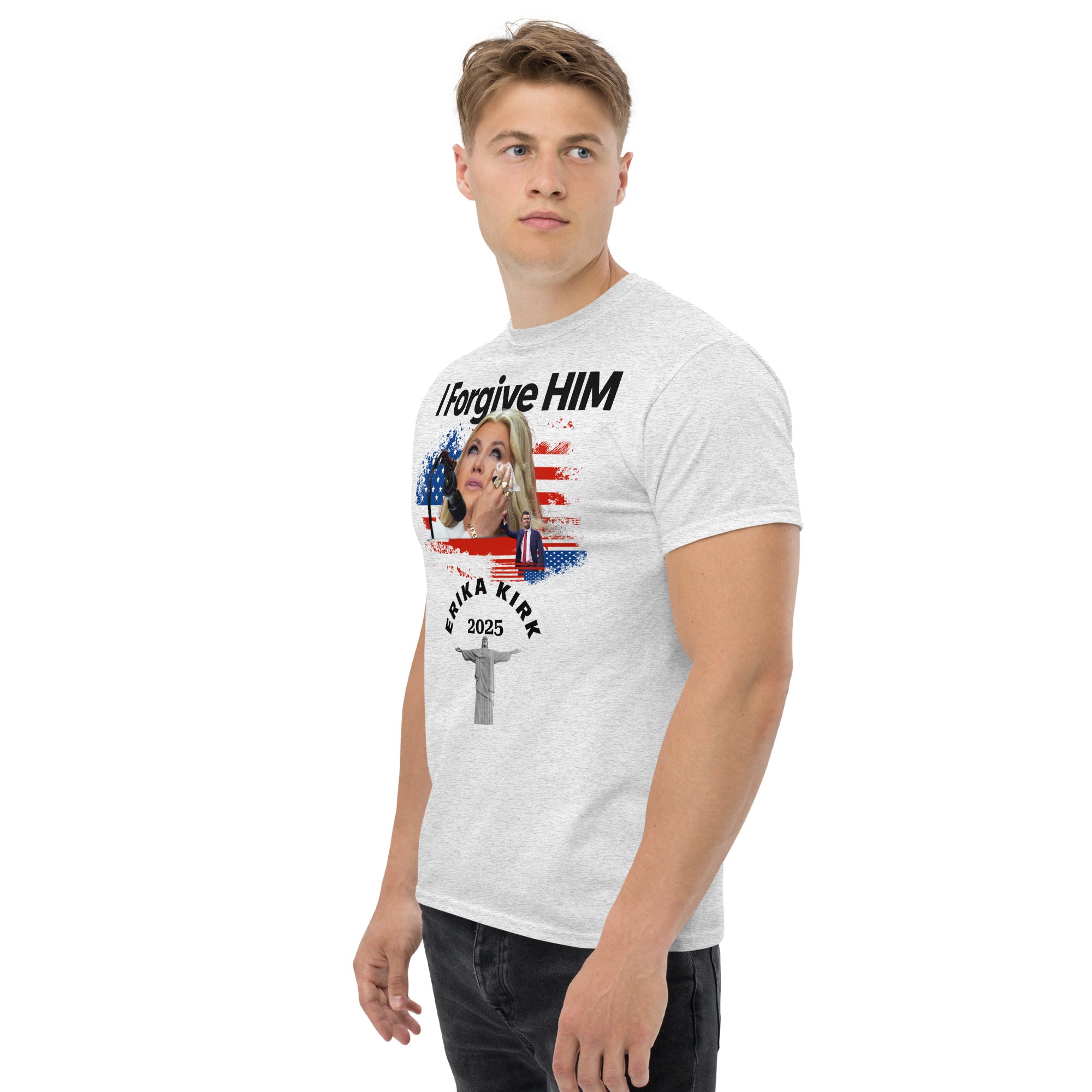 Erika Kirk I Forgive Him Shirt, Charlie Kirk Rip Memorial American Flag Tee With Jesus T-Shirt - Tophatter Daily Deals
