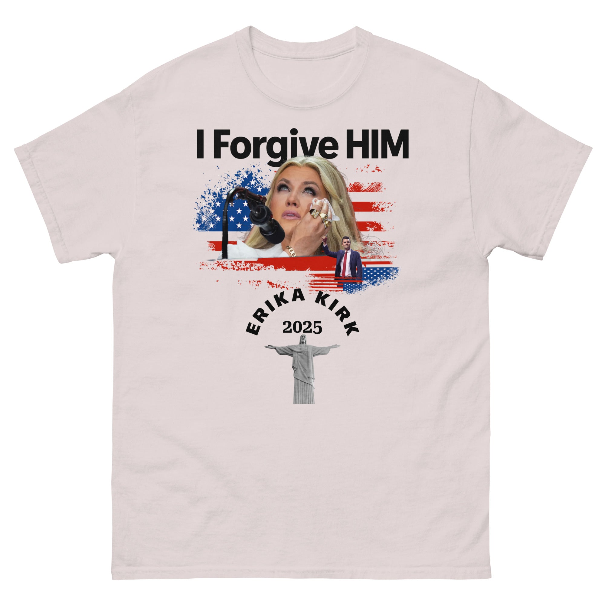 Erika Kirk I Forgive Him Shirt, Charlie Kirk Rip Memorial American Flag Tee With Jesus Ice Grey T-Shirt - Tophatter Daily Deals
