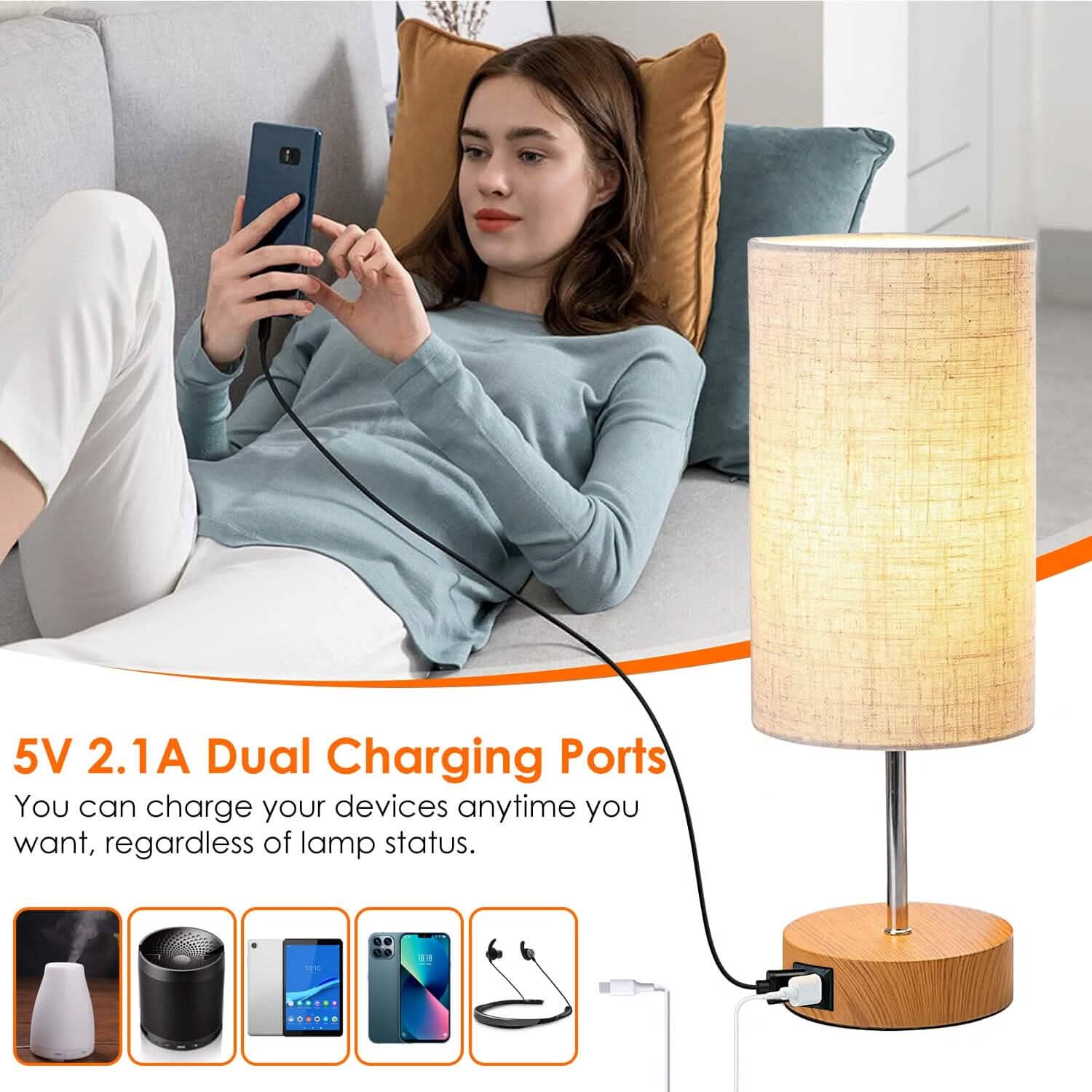 Touch Control Table Lamp 3-Way Dimmable Nightstand Beside Lamp Indoor Lighting - Tophatter Daily Deals