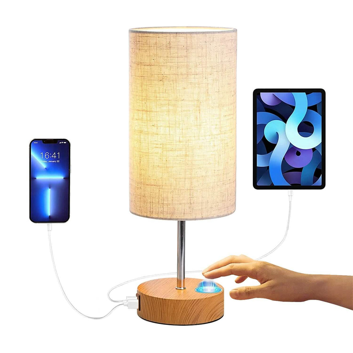 Touch Control Table Lamp 3-Way Dimmable Nightstand Beside Lamp Indoor Lighting - Tophatter Daily Deals