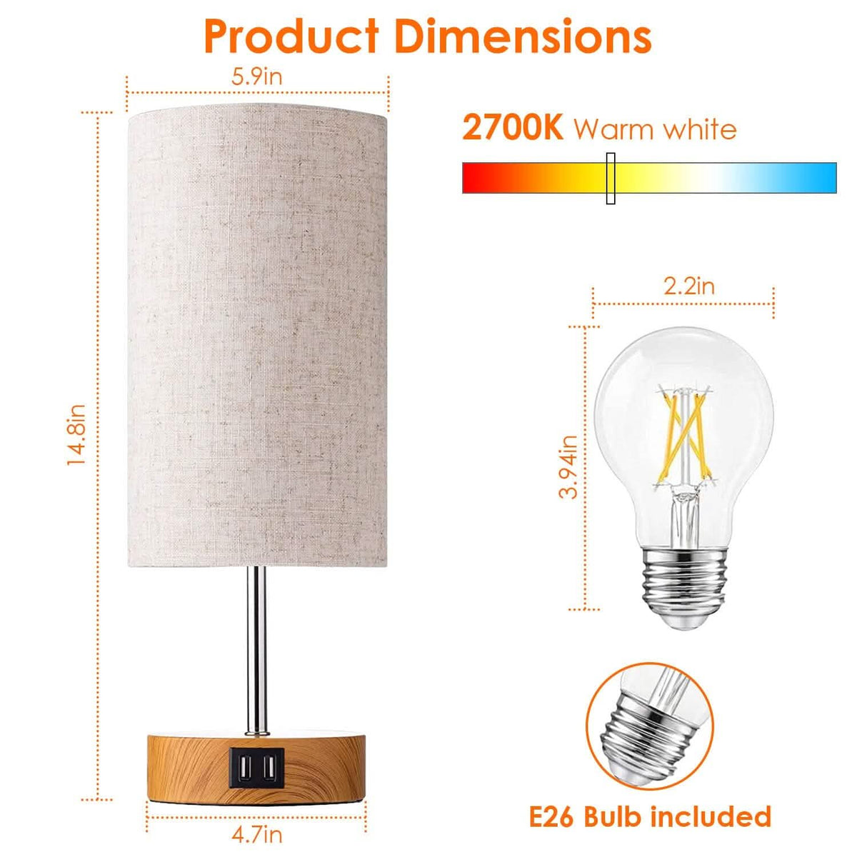 Touch Control Table Lamp 3-Way Dimmable Nightstand Beside Lamp Indoor Lighting - Tophatter Daily Deals