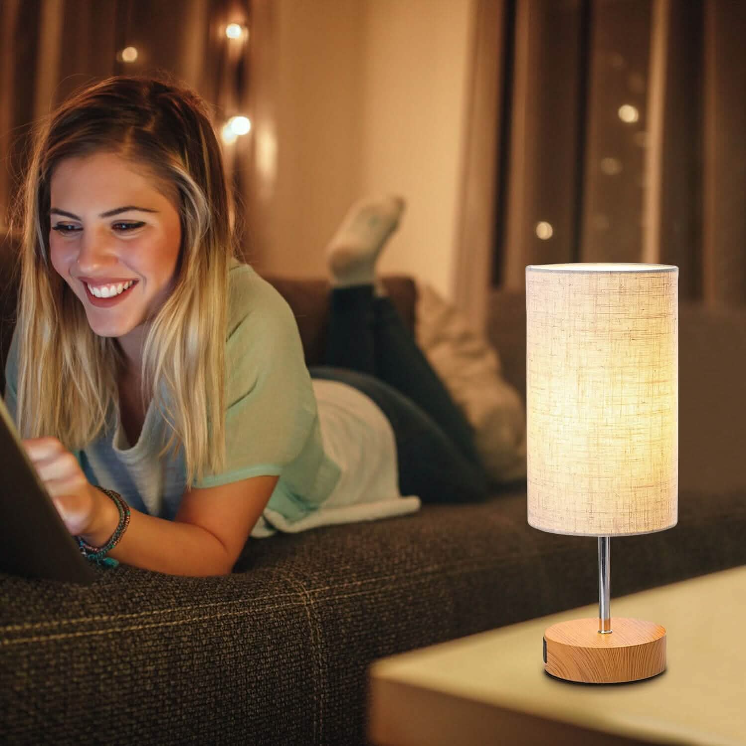 Touch Control Table Lamp 3-Way Dimmable Nightstand Beside Lamp Indoor Lighting - Tophatter Daily Deals