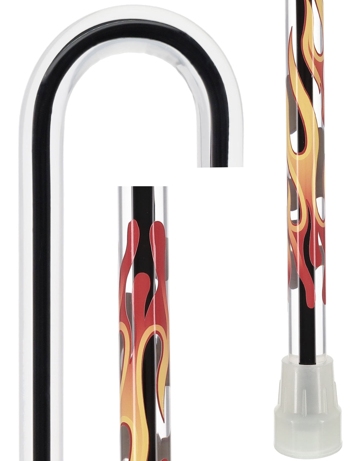 Dr. House Inspired Flame Cane - Clear Acrylic, Black Stripe Flame Tourist Crook Clear Lucite Walking Canes - Tophatter Daily Deals