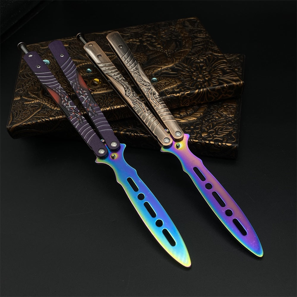 Blunt Blade Stainless Steel 3D Spider Relief Balisong Butterfly Knife Trainer - Tophatter Daily Deals