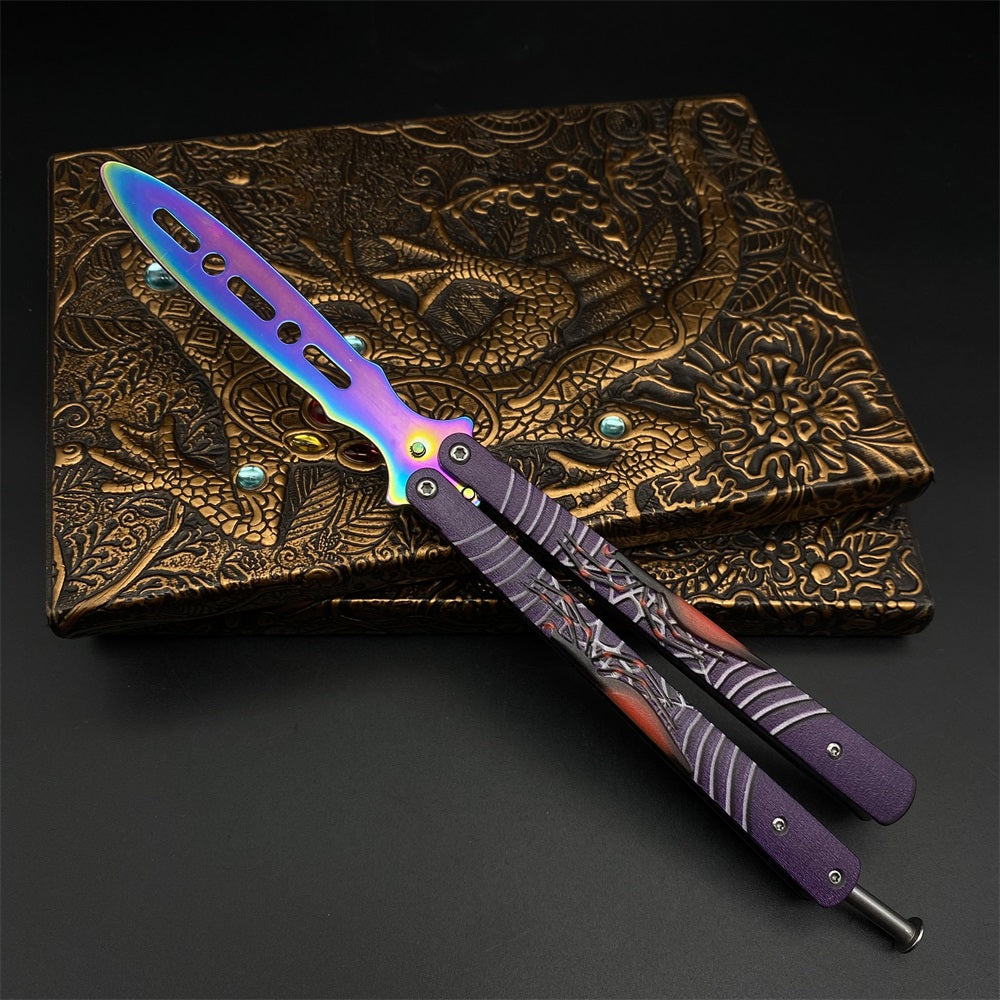Blunt Blade Stainless Steel 3D Spider Relief Balisong Butterfly Knife Trainer - Tophatter Daily Deals