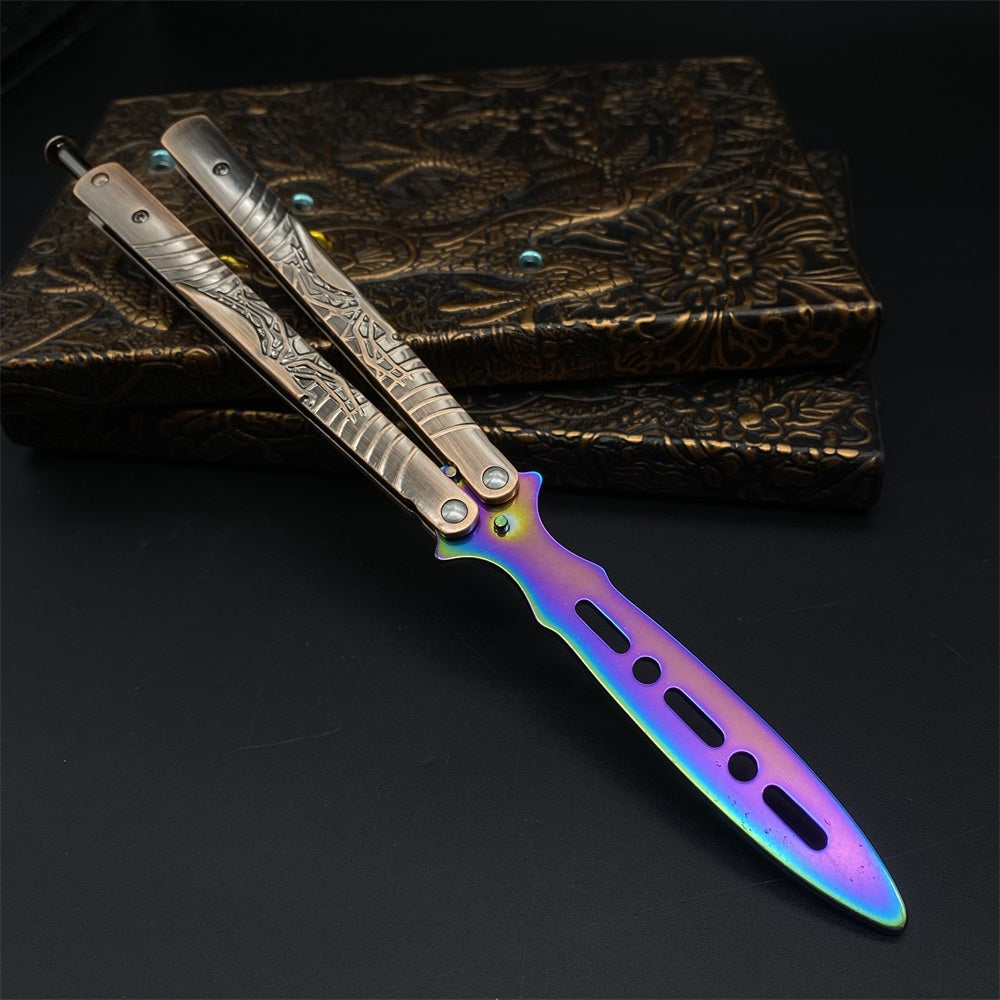 Blunt Blade Stainless Steel 3D Spider Relief Balisong Butterfly Knife Trainer - Tophatter Daily Deals