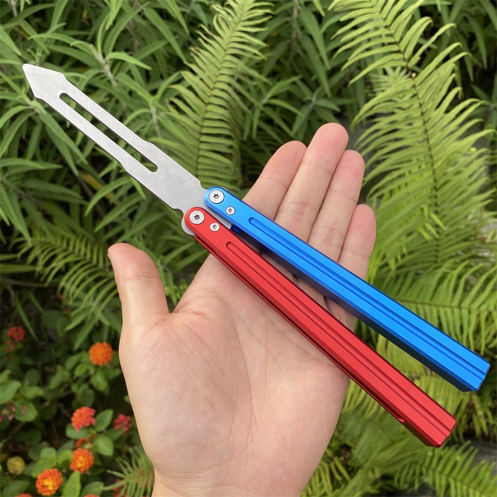 CNC Cutting High-End Sword Head Butterfly Knife Balisong Trainer With Red Blue Color Aluminum Alloy Handle Trainer B - Tophatter Daily Deals